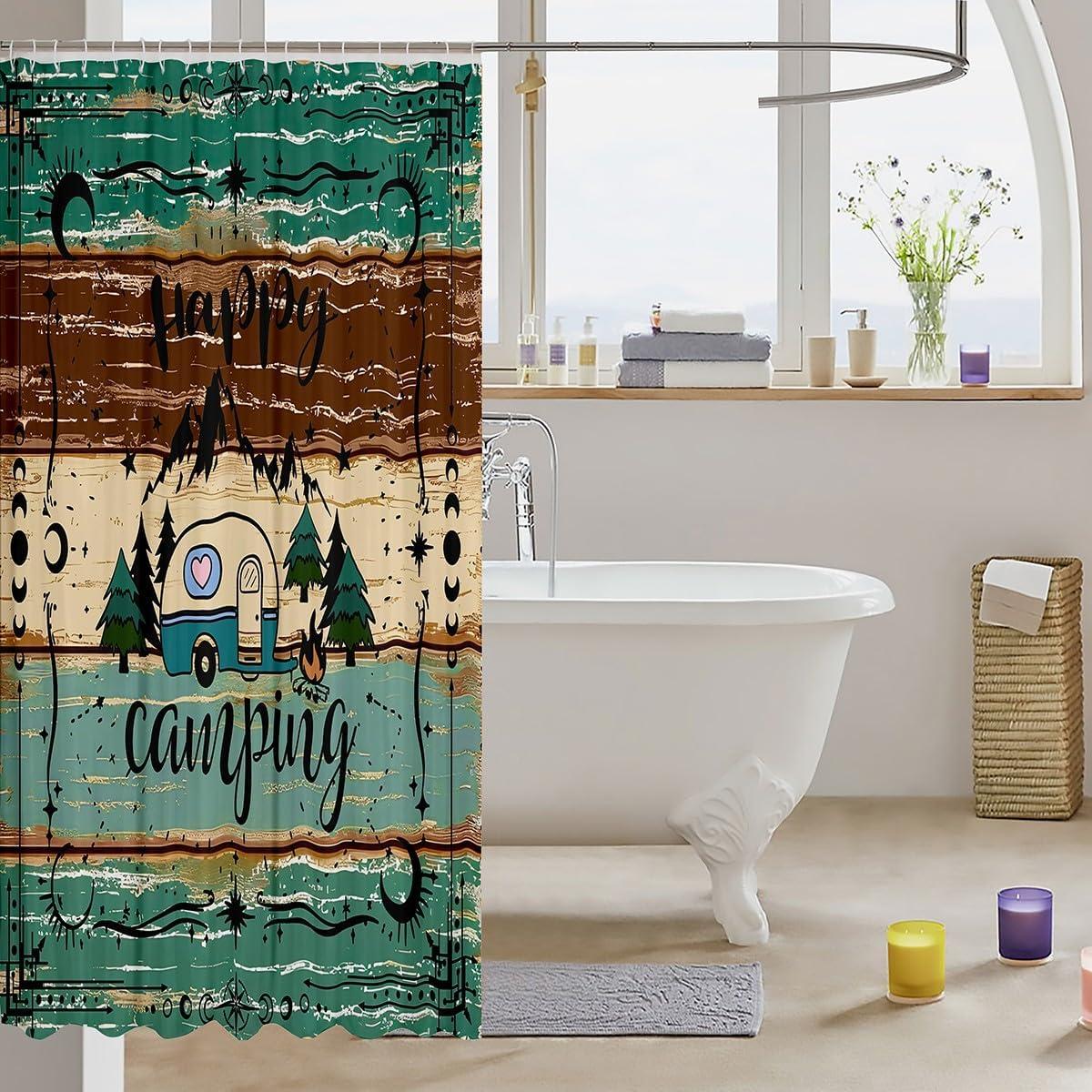 Cortina de Baño Impermeable Erosebridal 72x78 cm Rústica Camper