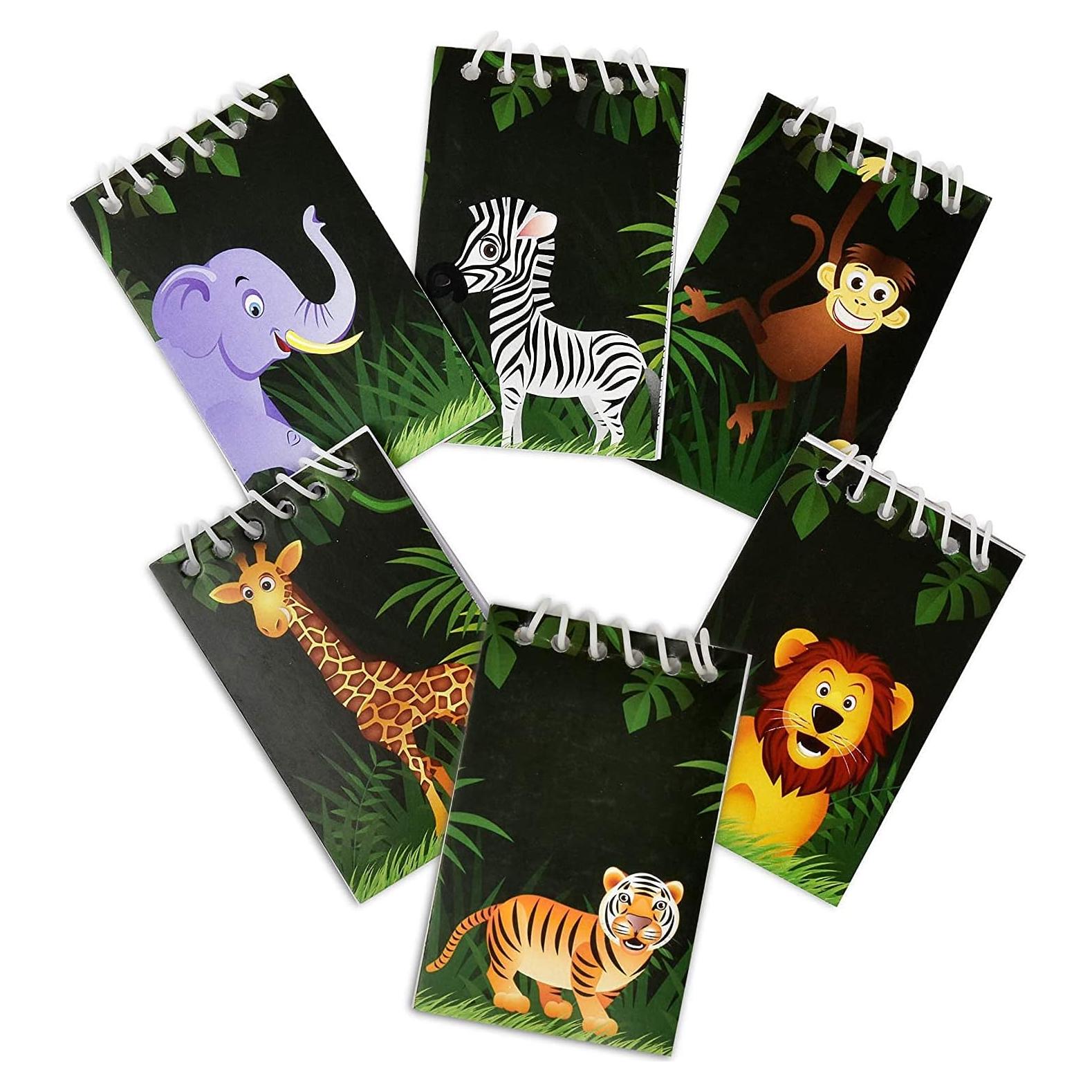 Gift Boutique 48 Zoo Animal Mini Notepads, Jungle Safari Theme, Lion, Tiger, Giraffe, Elephant, Monkey, Spiral Notebooks for Kids, Birthday, Party, Baby Shower & Classroom Favors