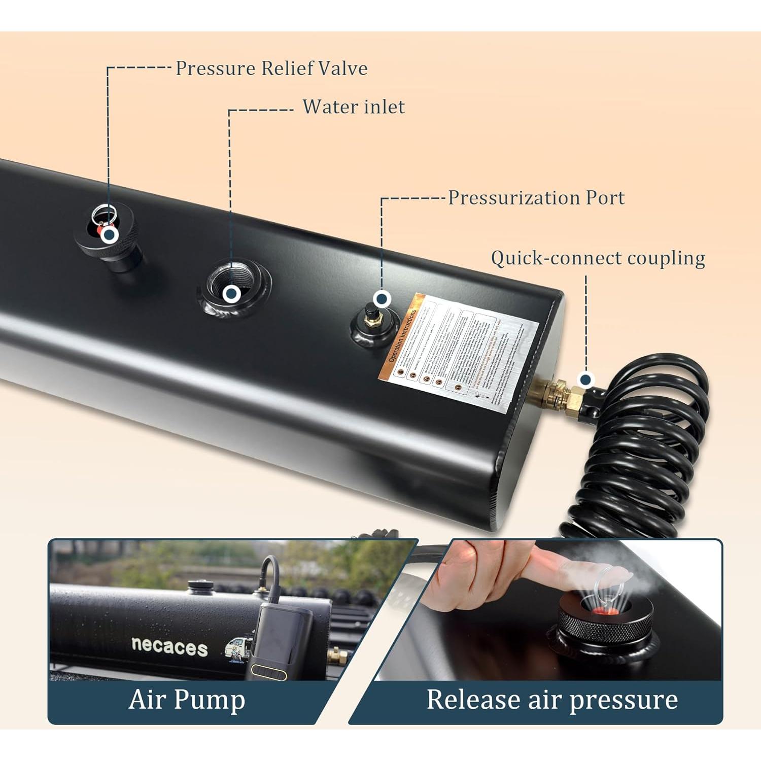 Tanque de Agua Presurizado Necaces 17L Ducha Camping Aluminio