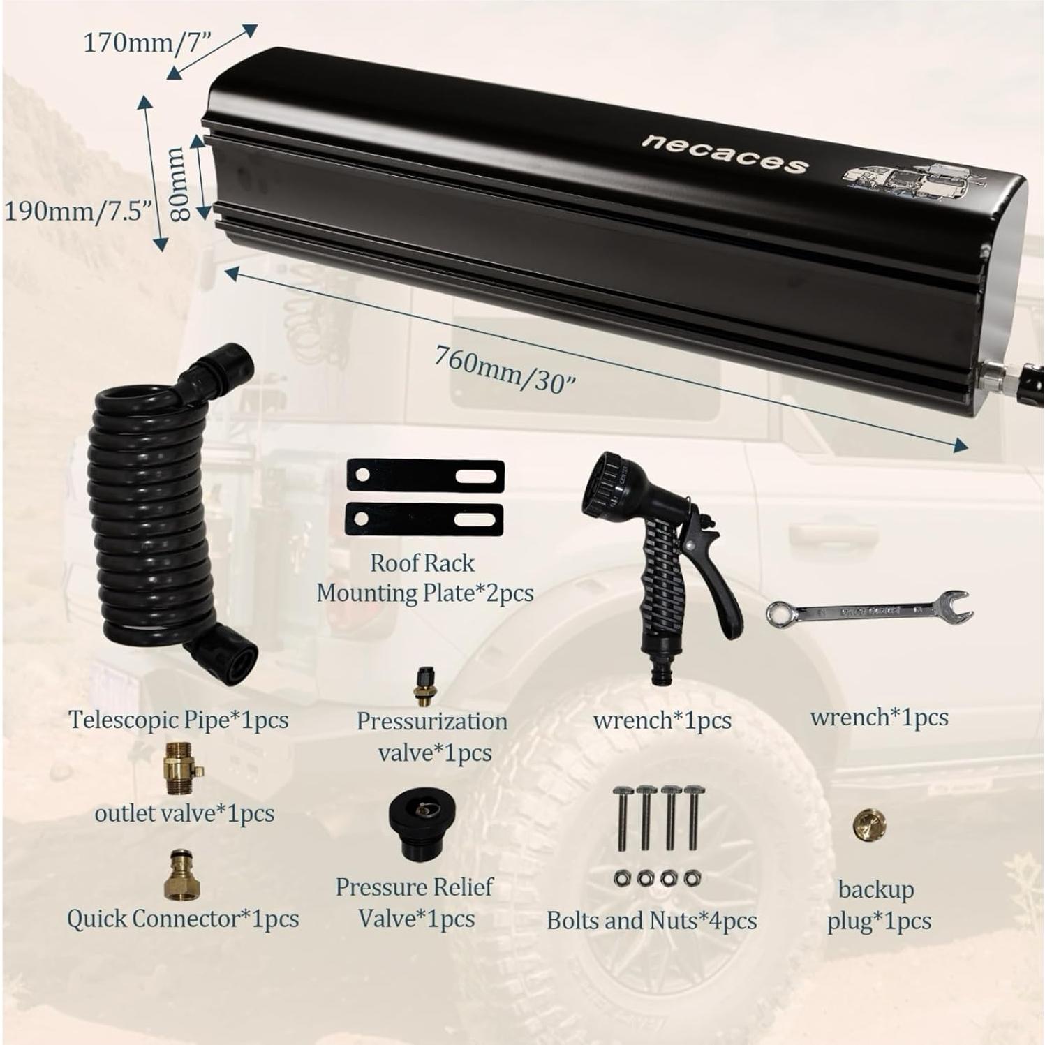 Tanque de Agua Presurizado Necaces 17L Ducha Camping Aluminio