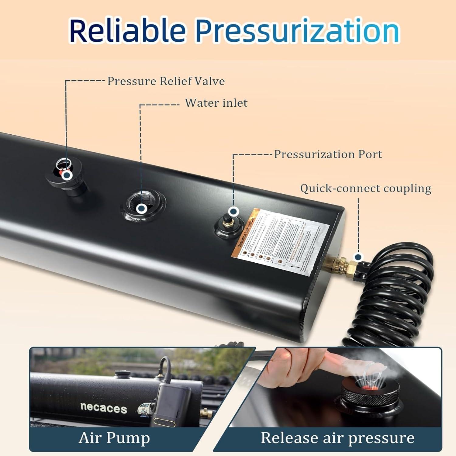 Tanque de Agua Presurizado Necaces 30L Ducha Camping Aluminio