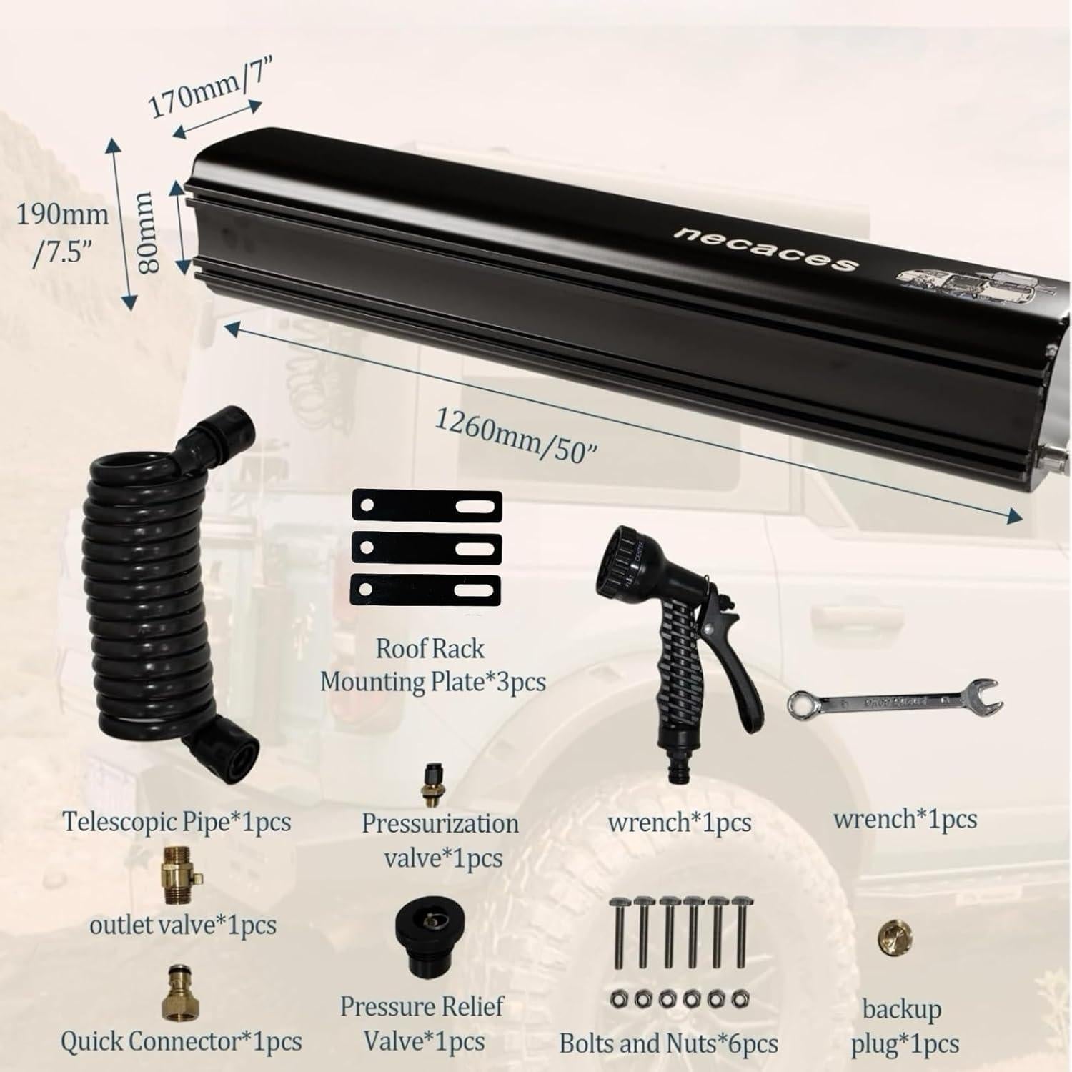 Tanque de Agua Presurizado Necaces 30L Ducha Camping Aluminio