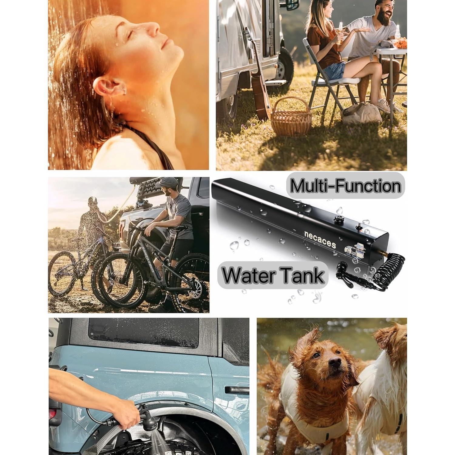 Tanque de Agua Presurizado Necaces 30L Ducha Camping Aluminio