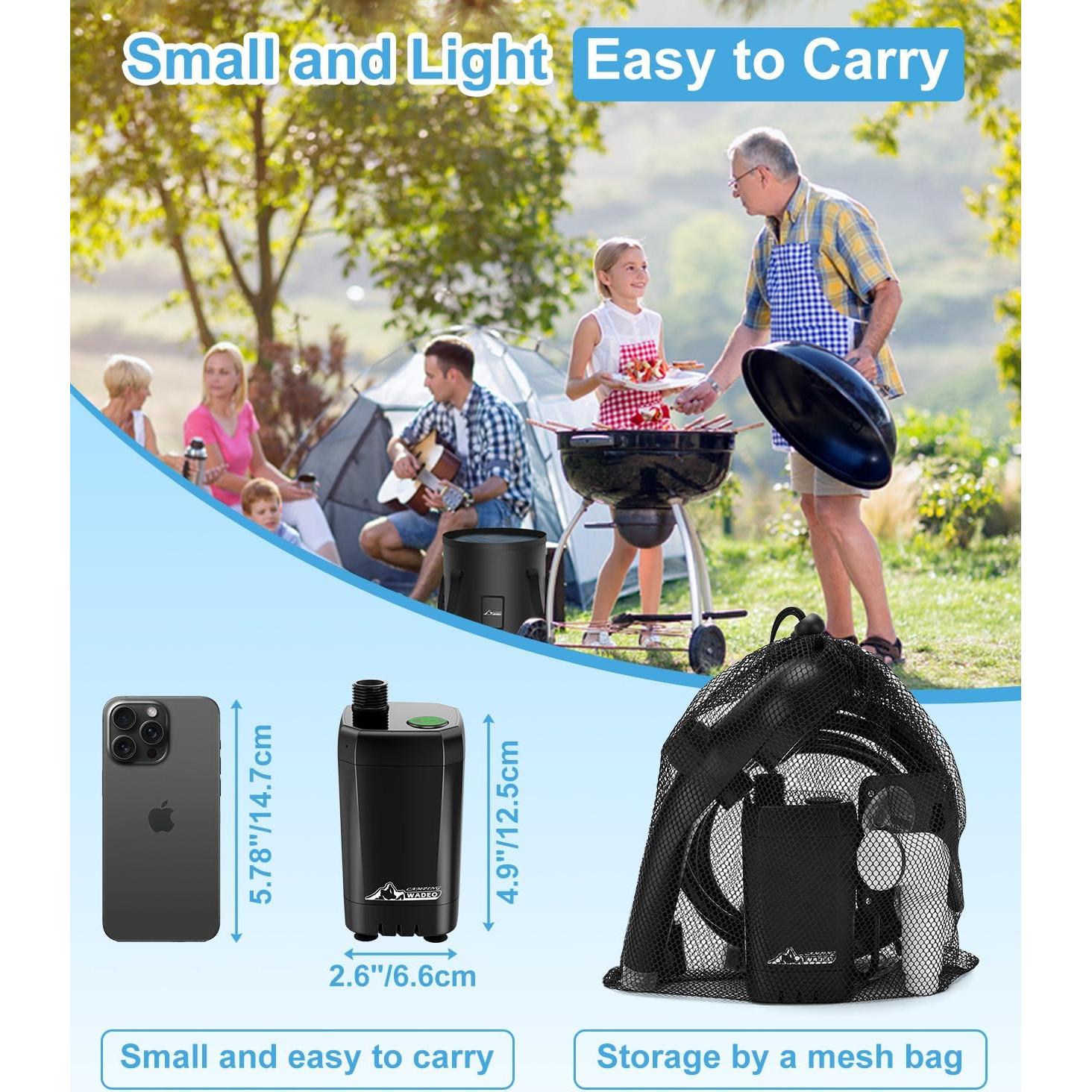 Ducha Portátil WADEO 20L Eléctrica Recargable para Camping