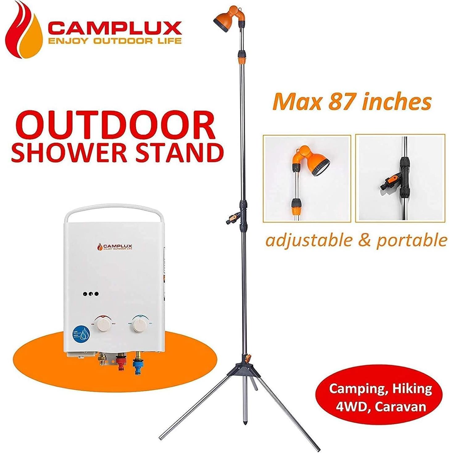 Camplux Outdoor Shower Kit, Portable Shower Head, Camping Shower with Tripod Stand