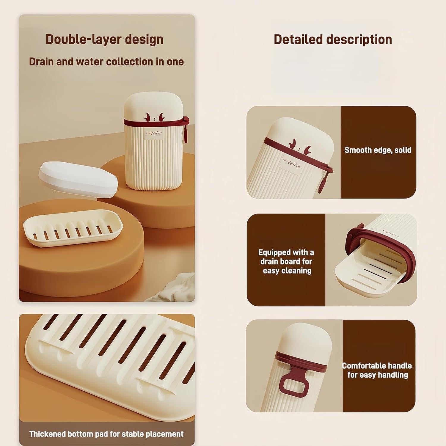 Estuche de Jabón de Viaje JMXINHANG Beige a Prueba de Fugas