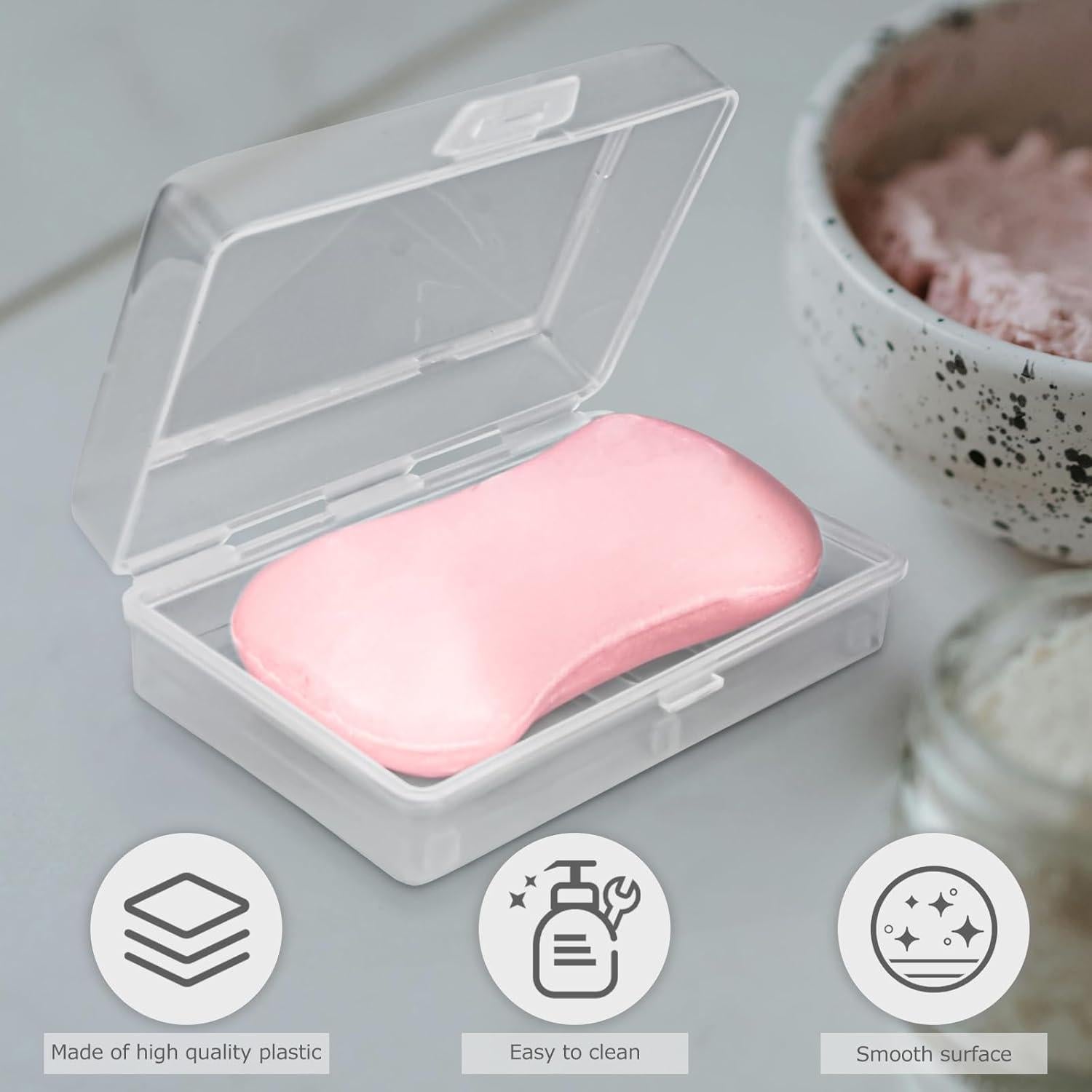 1 Pcs Clear White Travel Soap Box with lid and Draining Holder, Soap Dish, Soap Rest for Bathroom Shower Home Outdoor Gym Fitness, The Top of The Lid is Detachable for Putting Soap