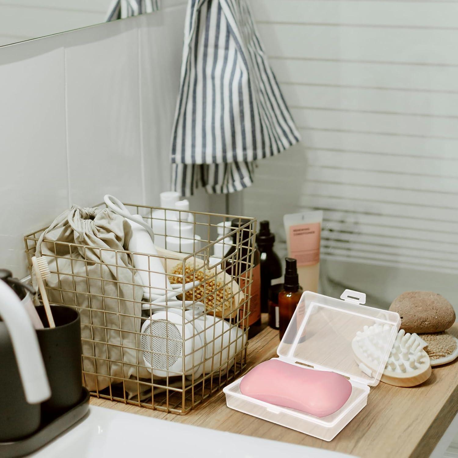 1 Pcs Clear White Travel Soap Box with lid and Draining Holder, Soap Dish, Soap Rest for Bathroom Shower Home Outdoor Gym Fitness, The Top of The Lid is Detachable for Putting Soap