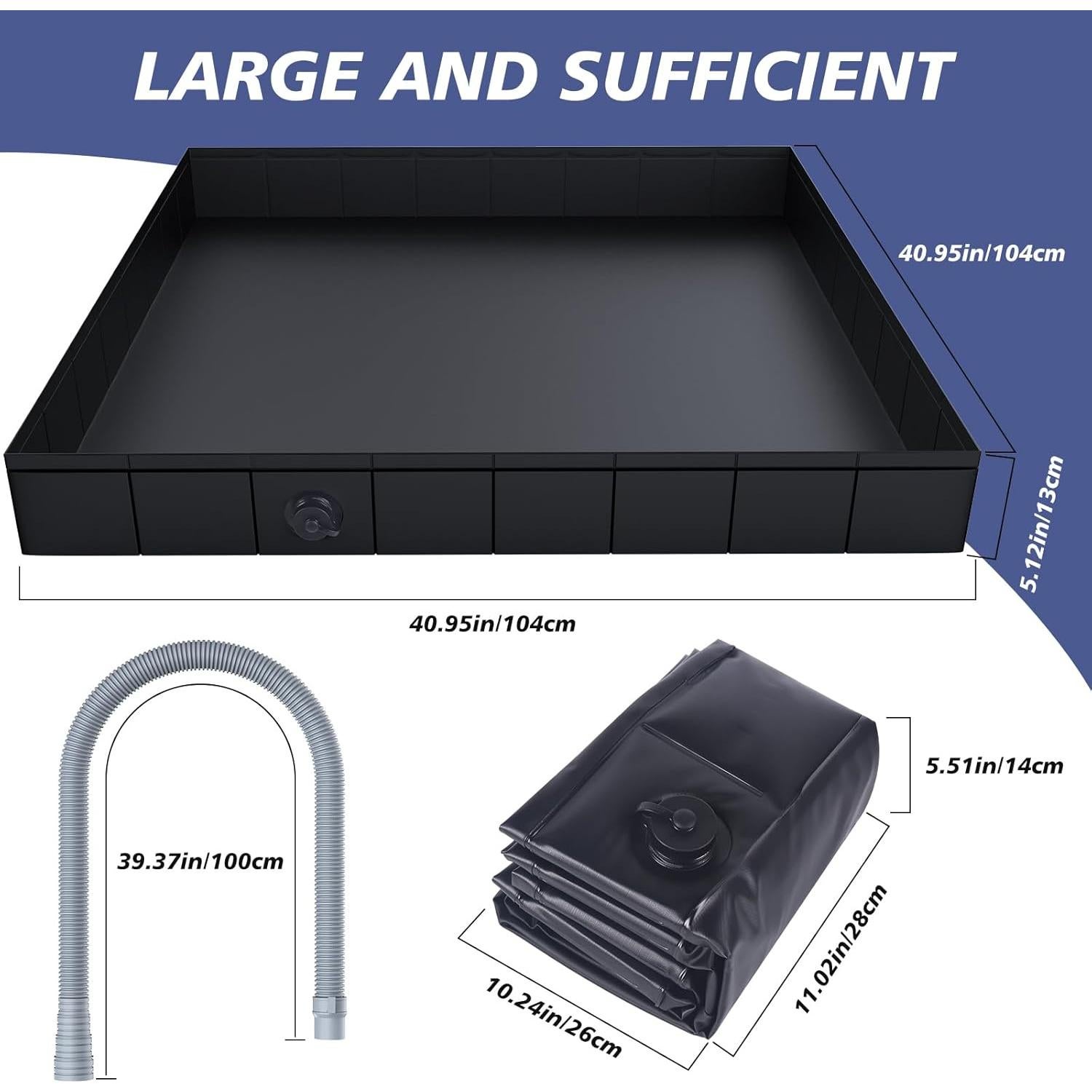 Portable Shower Pan, Foldable Shower Base & Basin Floor with Detachable Drain Pipe, for RV, Outdoor,Indoor Shower Stall Enclosures (Black)