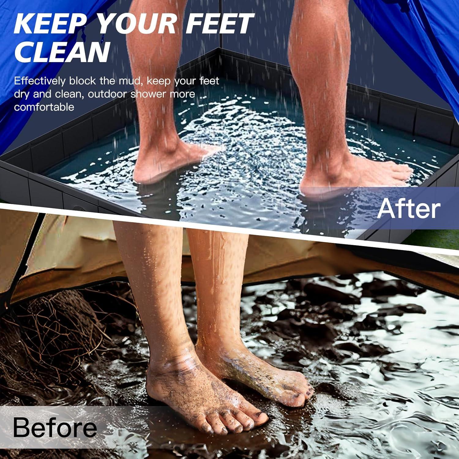 Portable Shower Pan, Foldable Shower Base & Basin Floor with Detachable Drain Pipe, for RV, Outdoor,Indoor Shower Stall Enclosures (Black)