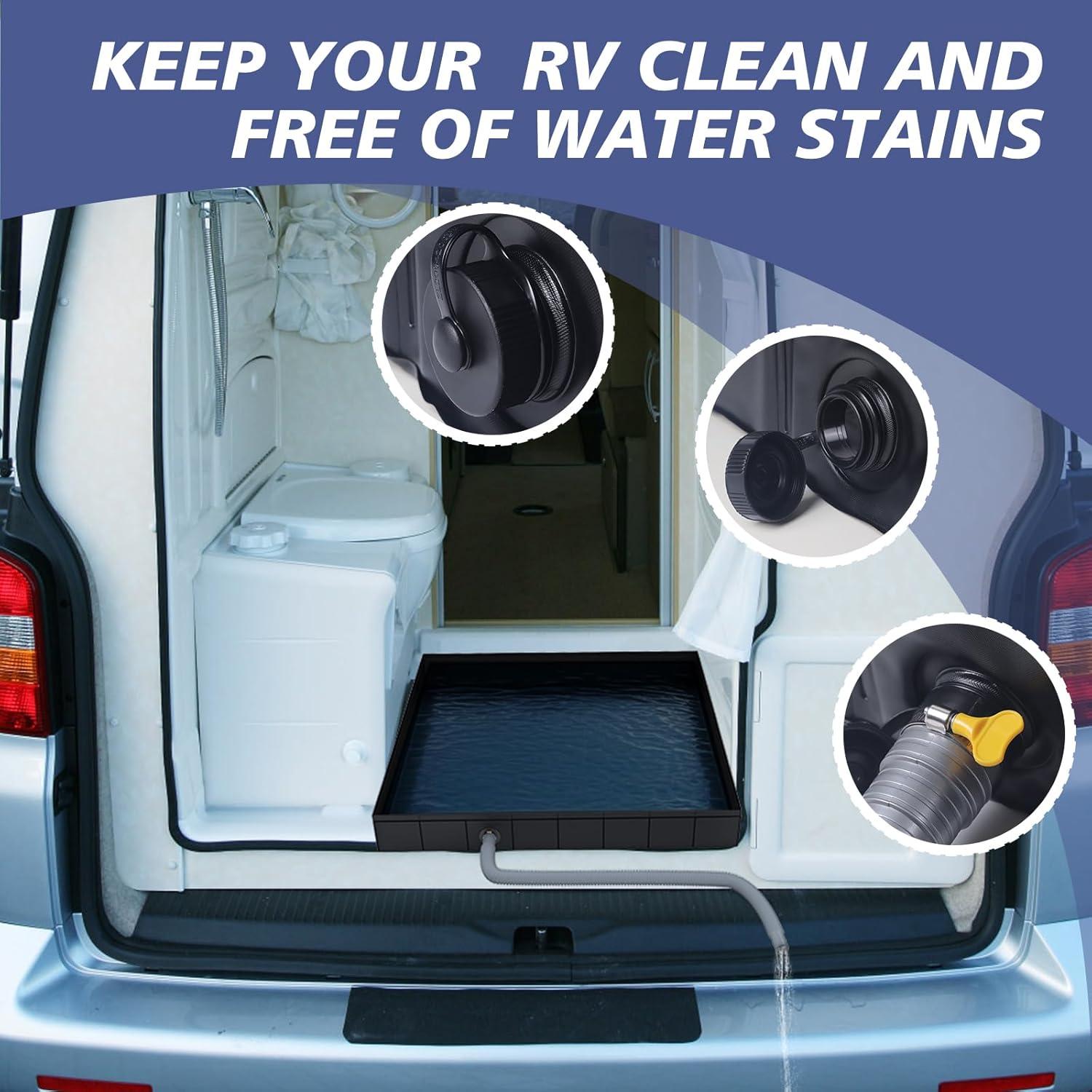 Portable Shower Pan, Foldable Shower Base & Basin Floor with Detachable Drain Pipe, for RV, Outdoor,Indoor Shower Stall Enclosures (Black)