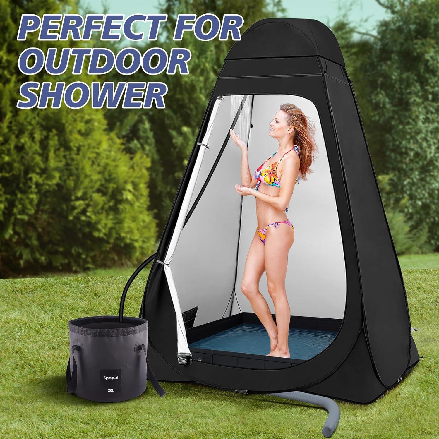 Portable Shower Pan, Foldable Shower Base & Basin Floor with Detachable Drain Pipe, for RV, Outdoor,Indoor Shower Stall Enclosures (Black)