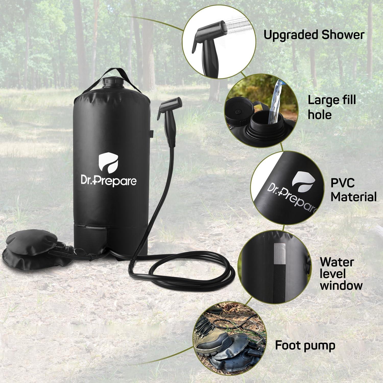 Ducha Portátil DU.PREPARE 4 Galones con Bomba para Camping