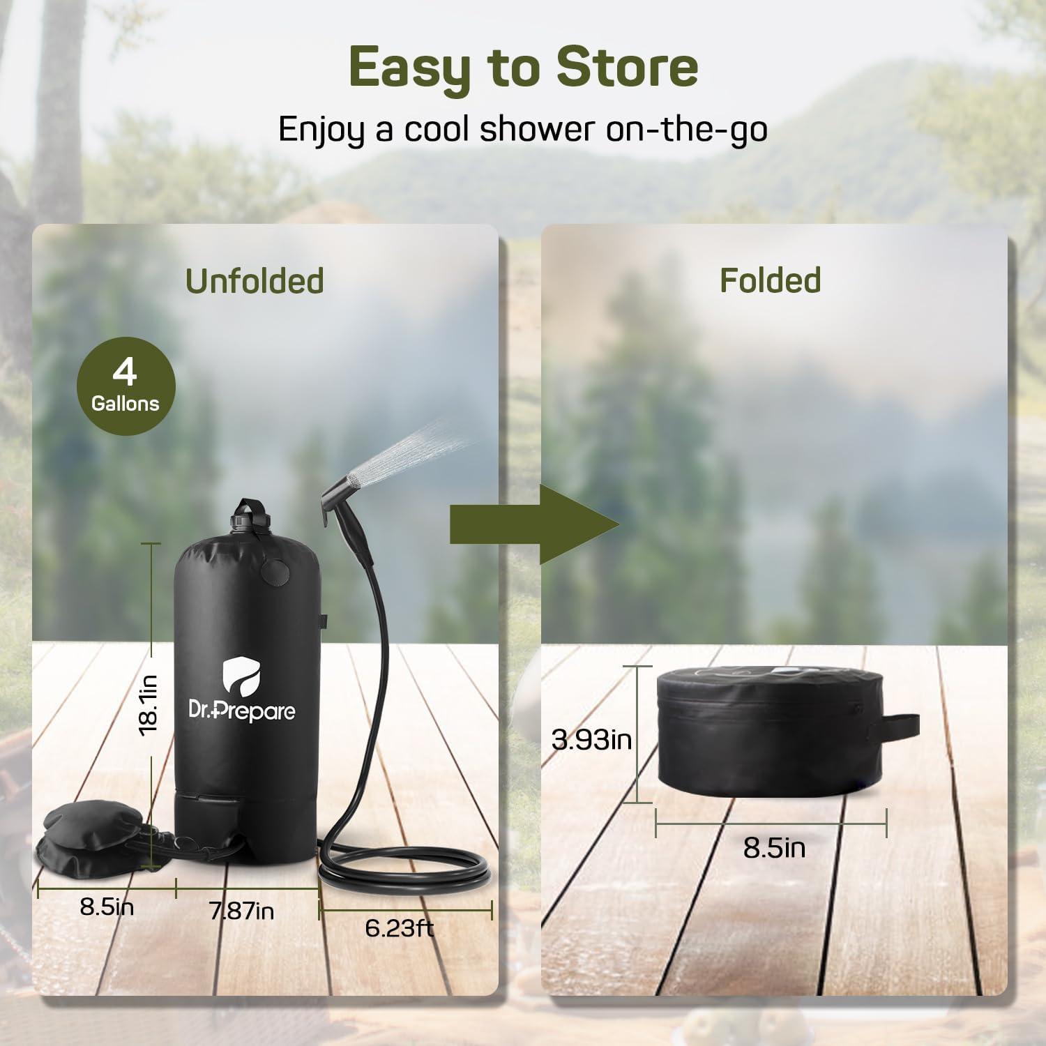 Ducha Portátil DU.PREPARE 4 Galones con Bomba para Camping