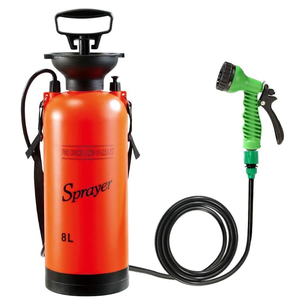 CLICIC 2 Gallon Pressure Sprayer with 7 Spray Modes, Camping Shower with Removable Hose and Shower Head for Camping Outdoor Traveling Hiking and Pet Bath, 8L