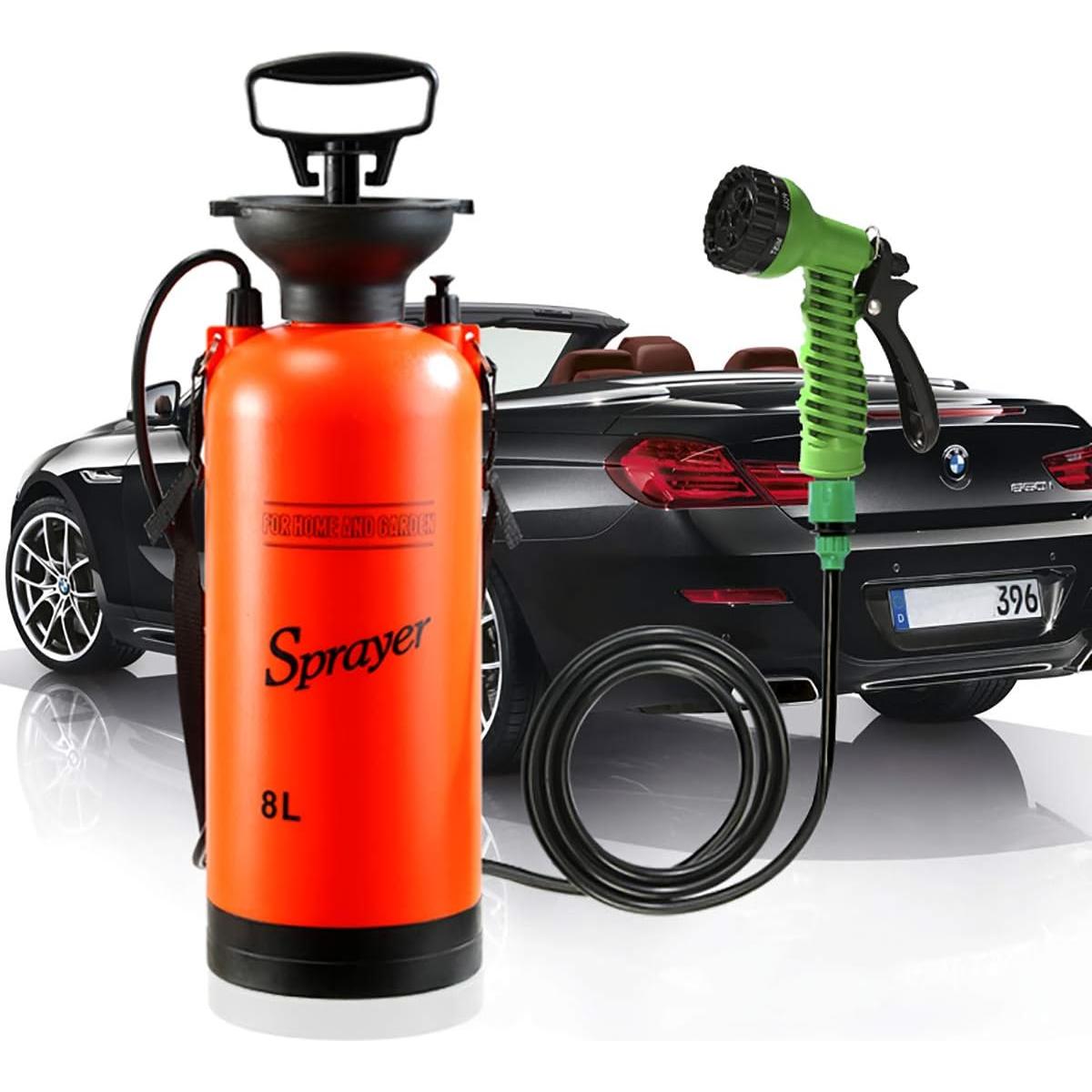 CLICIC 2 Gallon Pressure Sprayer with 7 Spray Modes, Camping Shower with Removable Hose and Shower Head for Camping Outdoor Traveling Hiking and Pet Bath, 8L