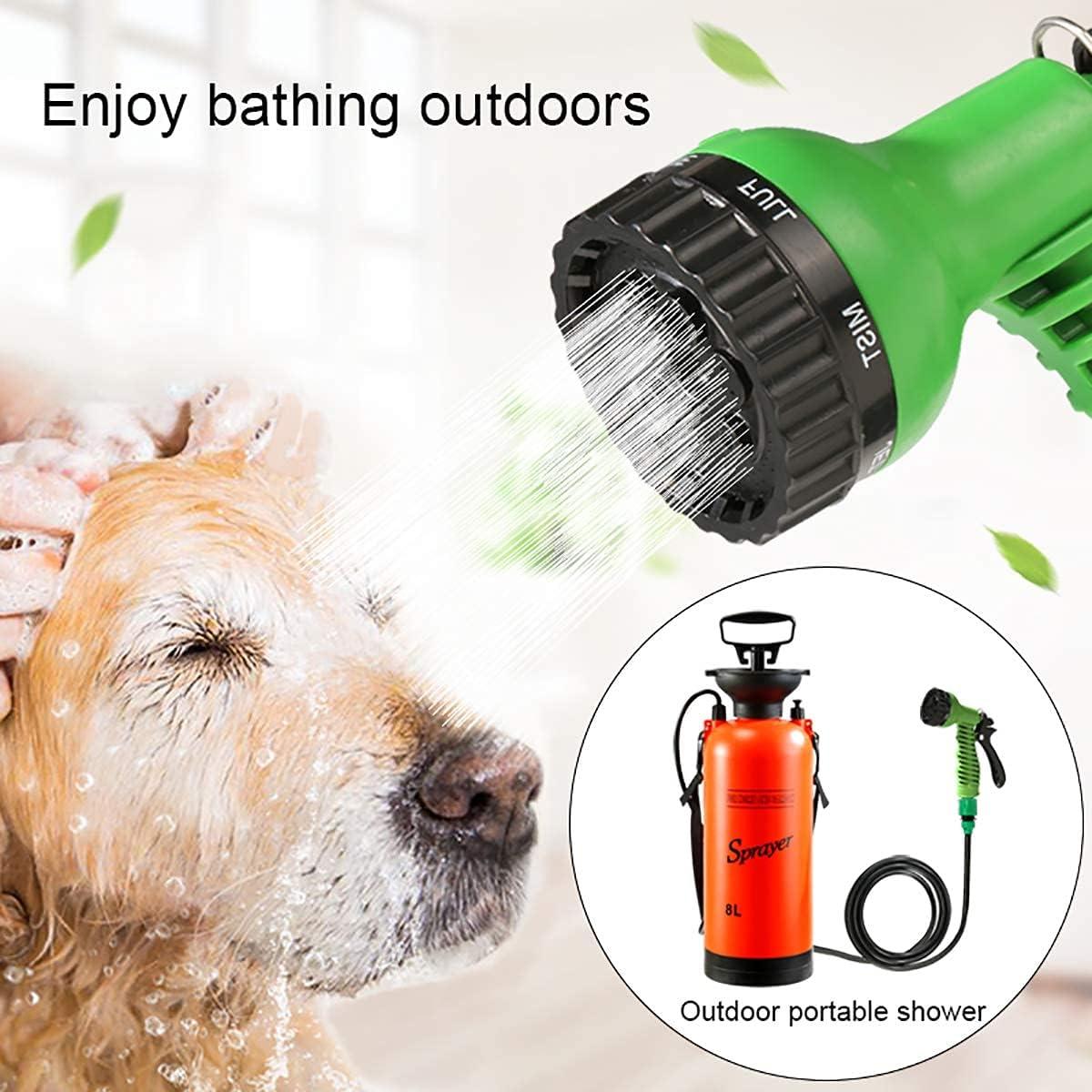 CLICIC 2 Gallon Pressure Sprayer with 7 Spray Modes, Camping Shower with Removable Hose and Shower Head for Camping Outdoor Traveling Hiking and Pet Bath, 8L