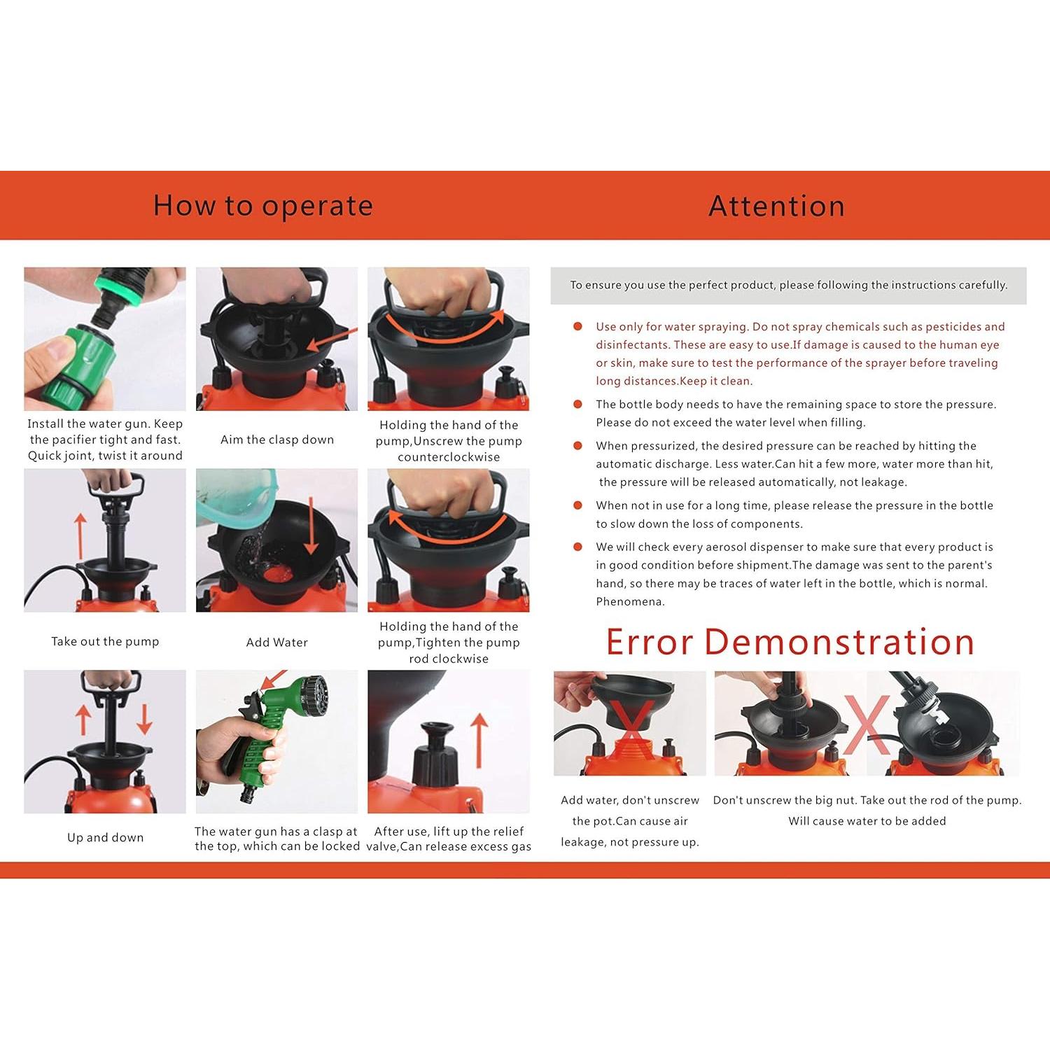 CLICIC 2 Gallon Pressure Sprayer with 7 Spray Modes, Camping Shower with Removable Hose and Shower Head for Camping Outdoor Traveling Hiking and Pet Bath, 8L