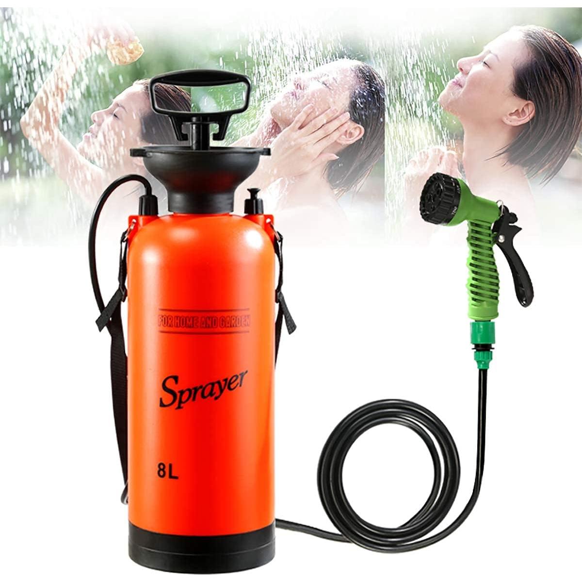 CLICIC 2 Gallon Pressure Sprayer with 7 Spray Modes, Camping Shower with Removable Hose and Shower Head for Camping Outdoor Traveling Hiking and Pet Bath, 8L