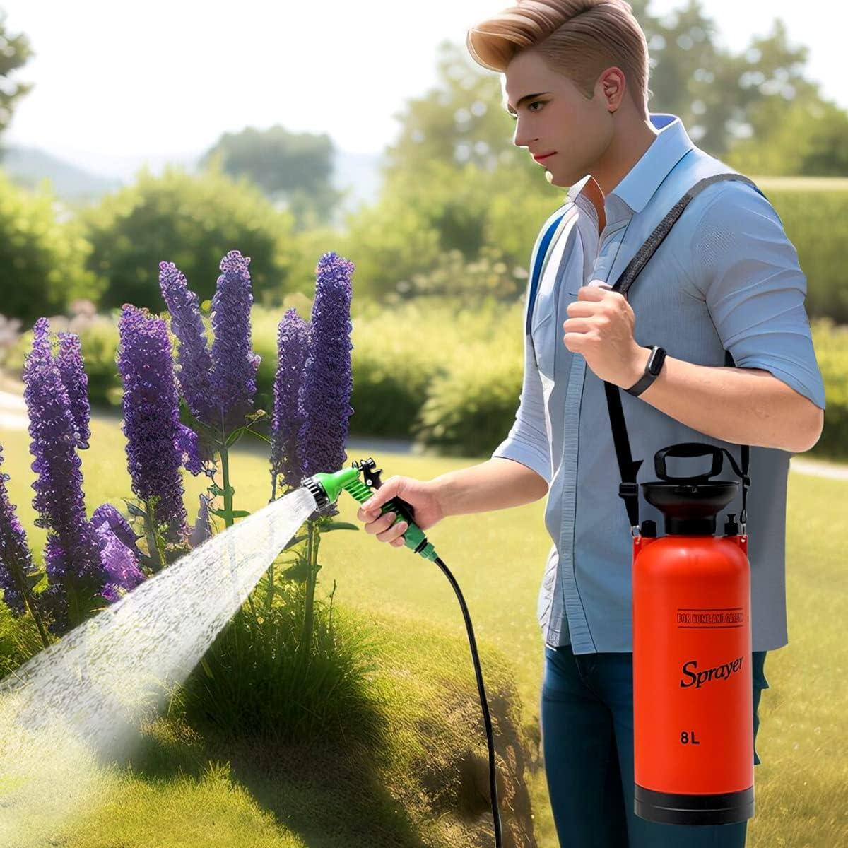 CLICIC 2 Gallon Pressure Sprayer with 7 Spray Modes, Camping Shower with Removable Hose and Shower Head for Camping Outdoor Traveling Hiking and Pet Bath, 8L