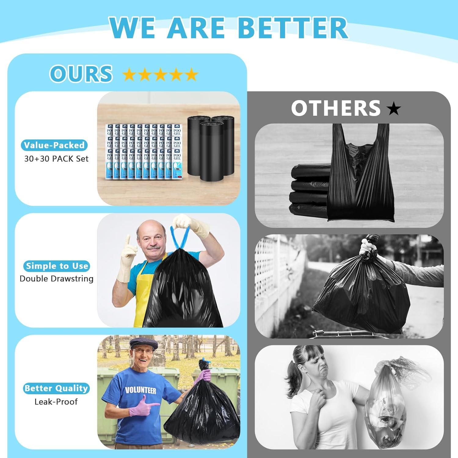 Juego de Bolsas de Inodoro Portátiles Ahoall 10 Galones 60 Piezas