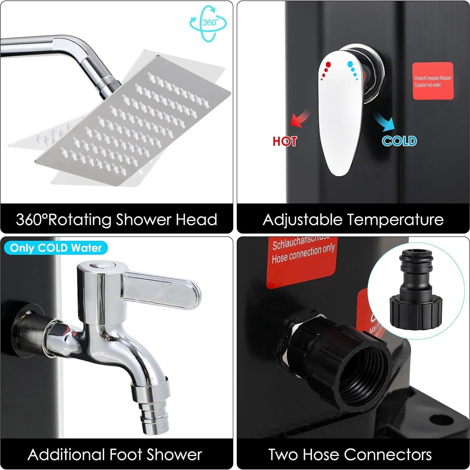 MAMIZO Outdoor Solar Shower, 10.6 Gallon/16 Gallon Solar Heated Shower with Shower Head and Foot Shower Tap, 2-Section Pool Shower with Protective Cover for Backyard, Garden, Beach Spa (16 GAL)