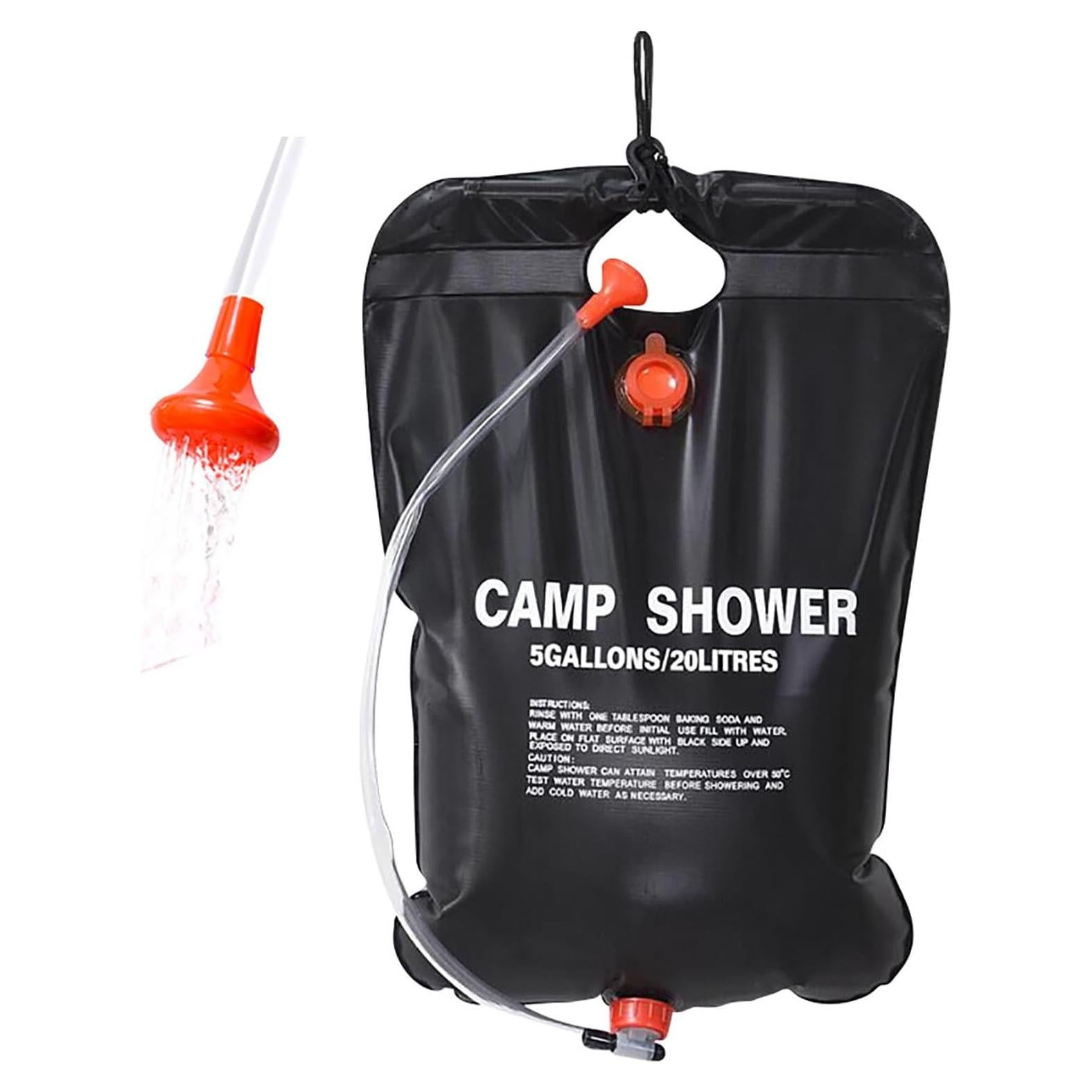 YIKANGHENG Solar Heating Shower Bag, 23.6 in x 15.7 in 20 L/ 5 Gallons PVC Water Wash Bag for Outdoors and Camping (Black)