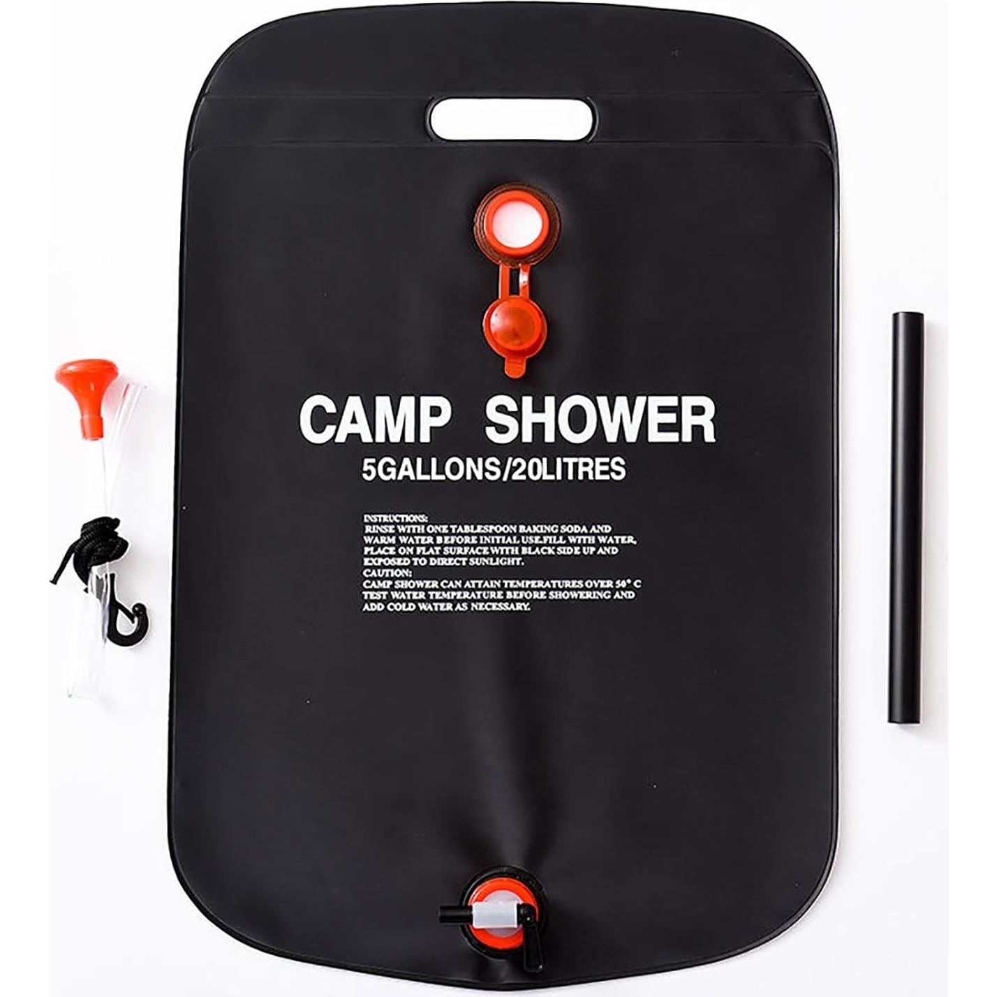 YIKANGHENG Solar Heating Shower Bag, 23.6 in x 15.7 in 20 L/ 5 Gallons PVC Water Wash Bag for Outdoors and Camping (Black)