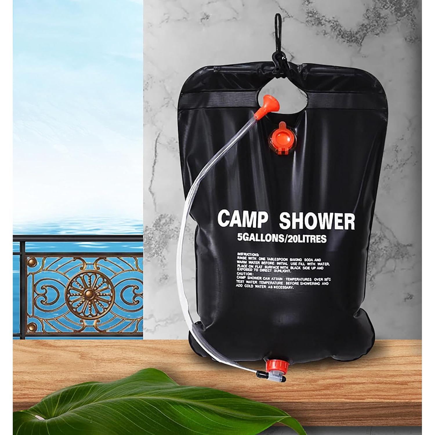 YIKANGHENG Solar Heating Shower Bag, 23.6 in x 15.7 in 20 L/ 5 Gallons PVC Water Wash Bag for Outdoors and Camping (Black)