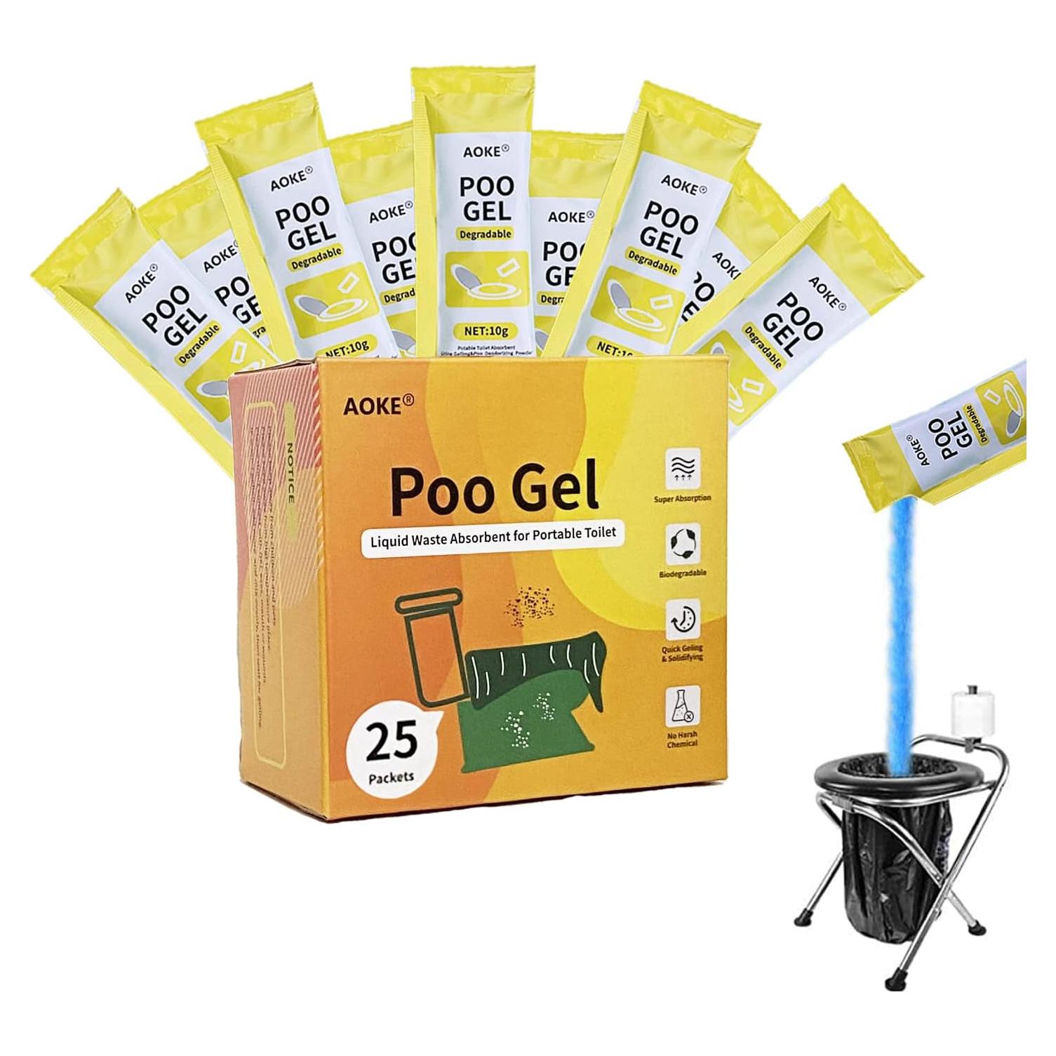 Gel en Polvo Absorbente AOKE para Inodoro Portátil - Limón 25 Piezas