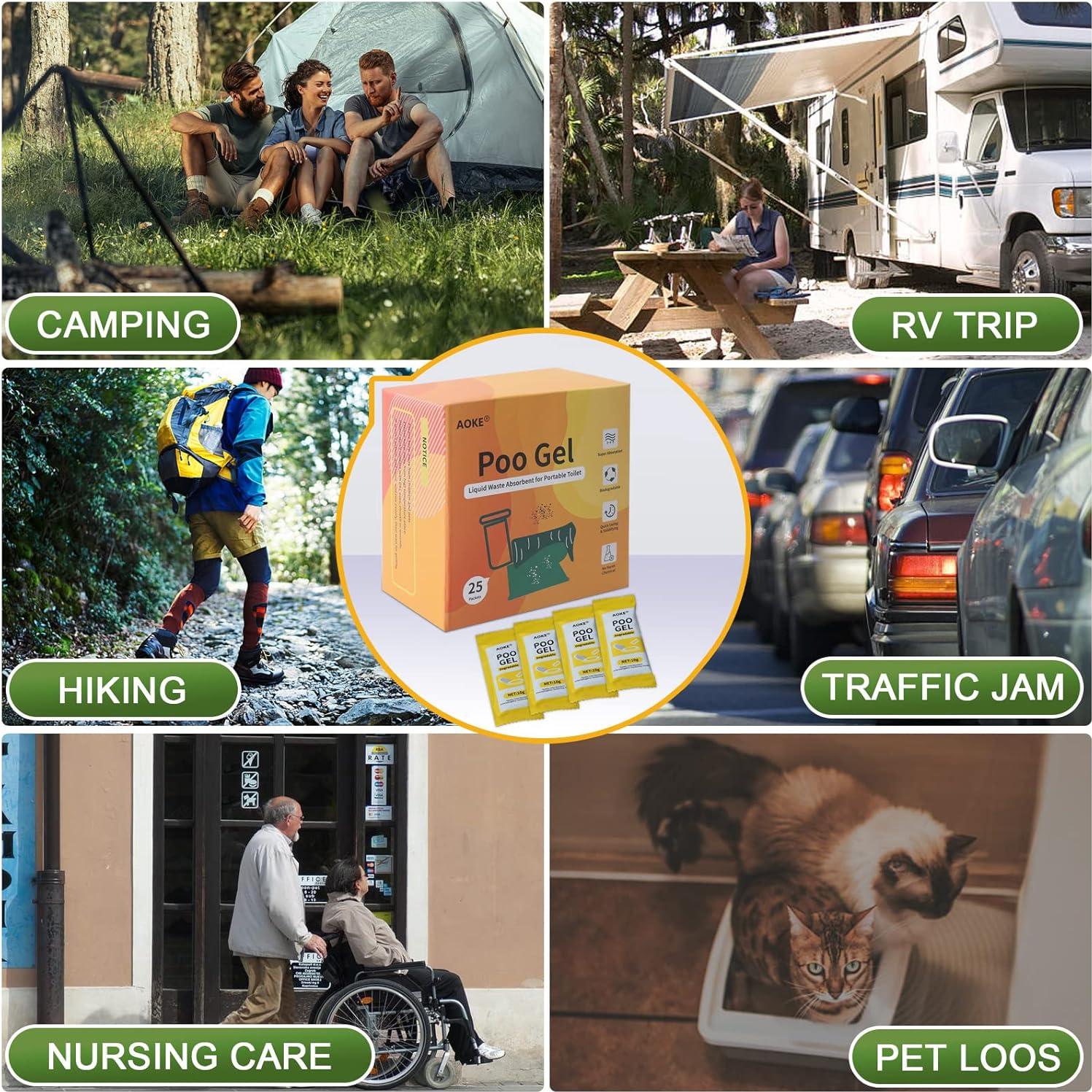 Gel en Polvo Absorbente AOKE para Inodoro Portátil - Limón 25 Piezas