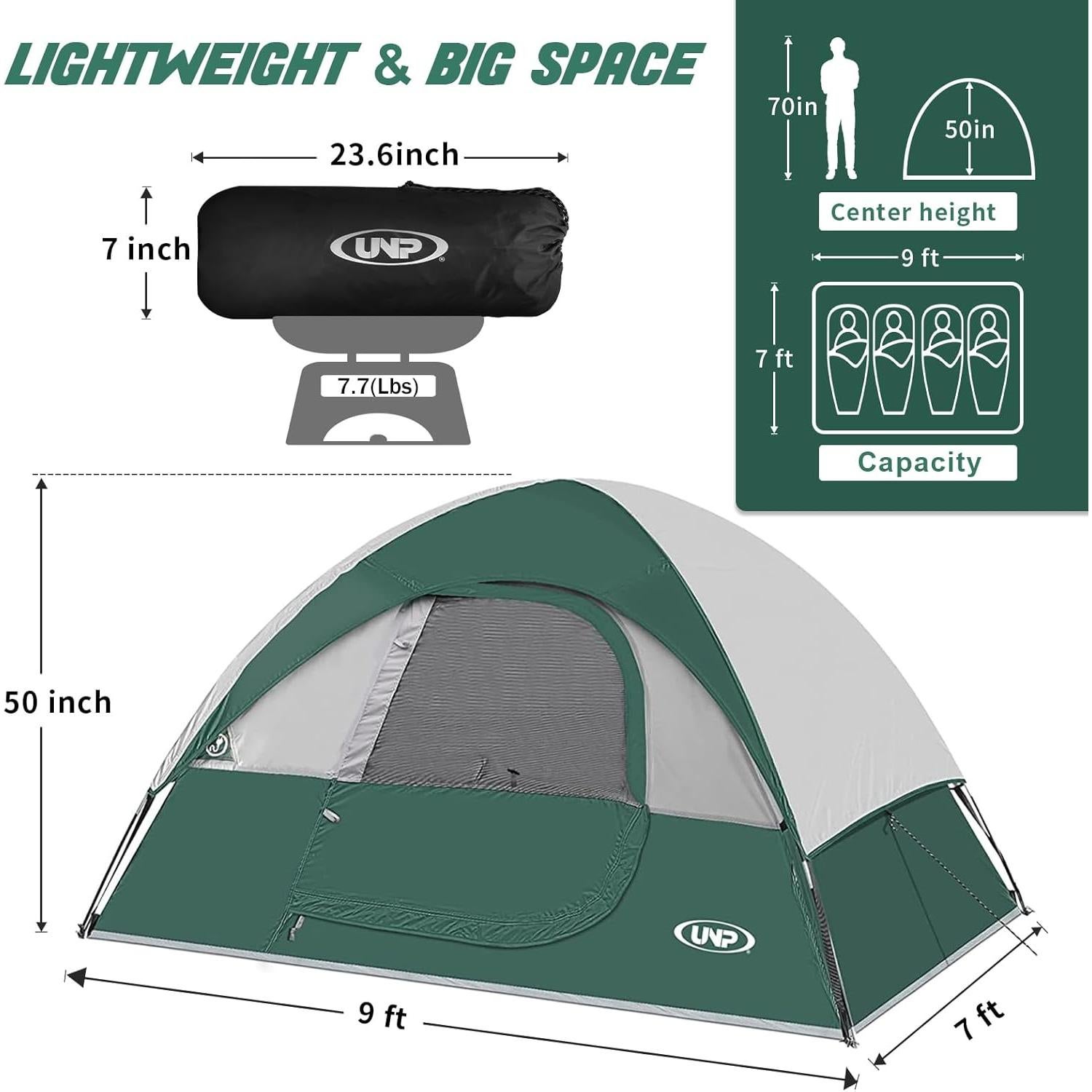 Tienda de Camping UNP para 4 Personas Impermeable y Ligera