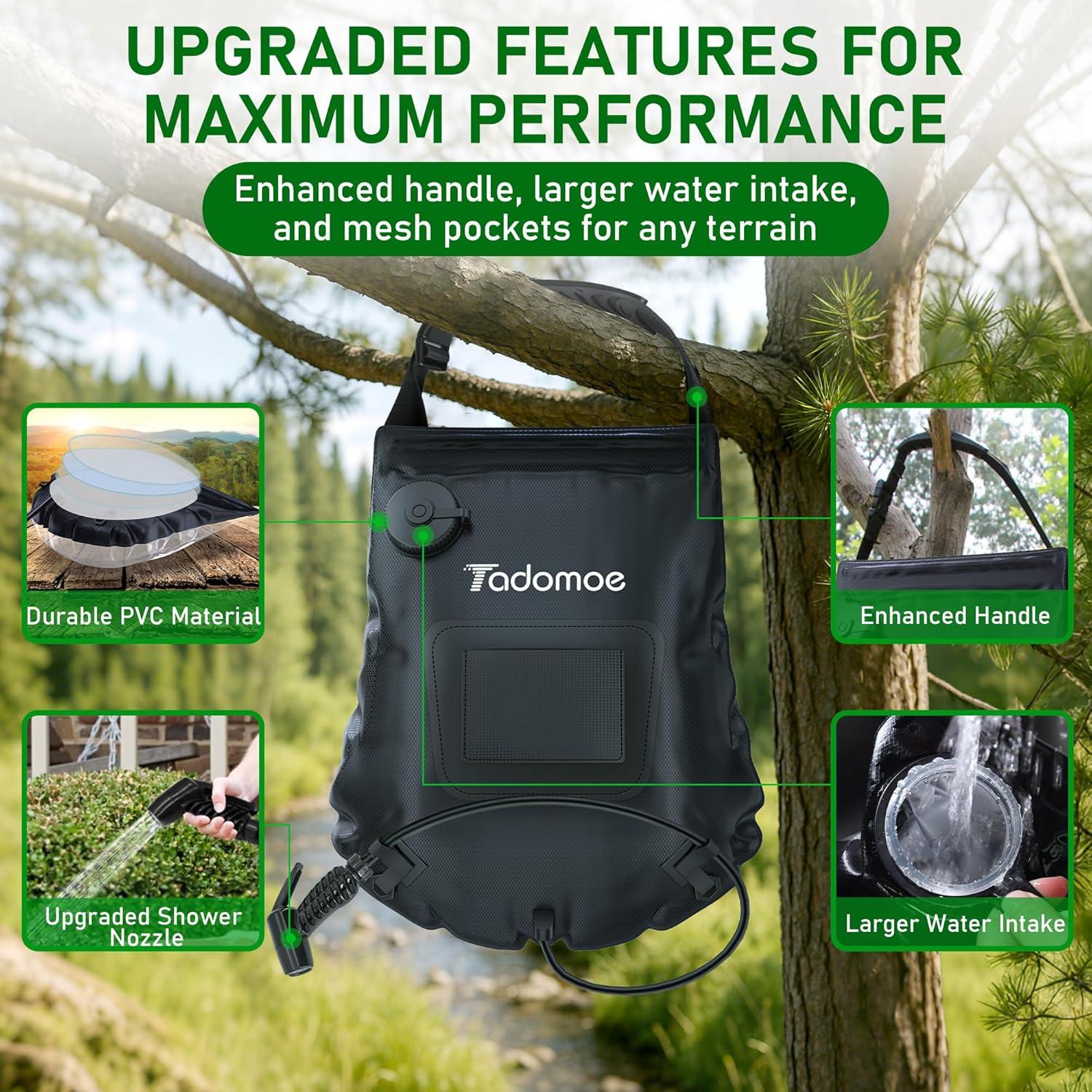 Ducha Portátil Tadomoe 20L con Calentamiento Solar y Termómetro