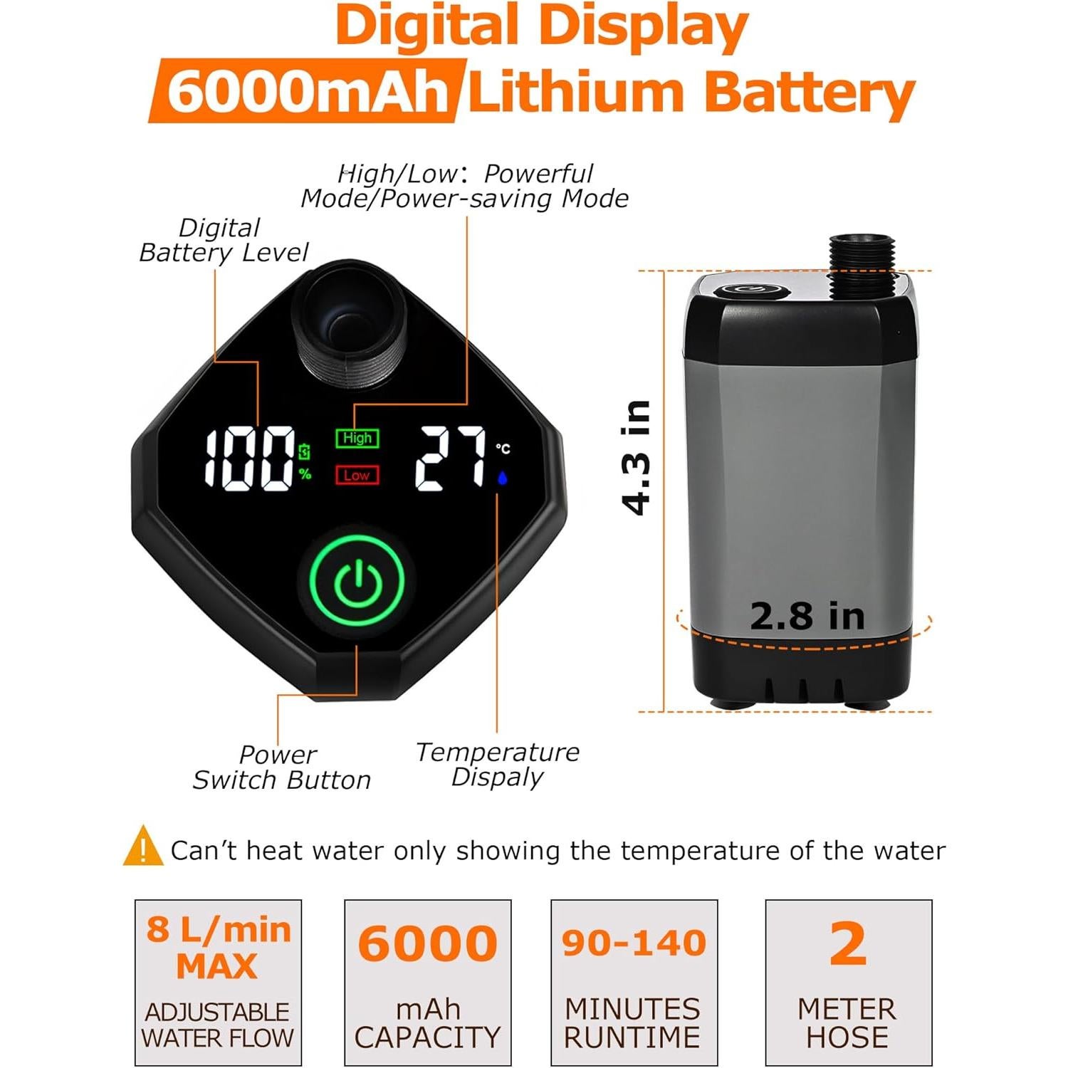 Ducha Portátil innhom A21 Recargable 6000mAh con LED