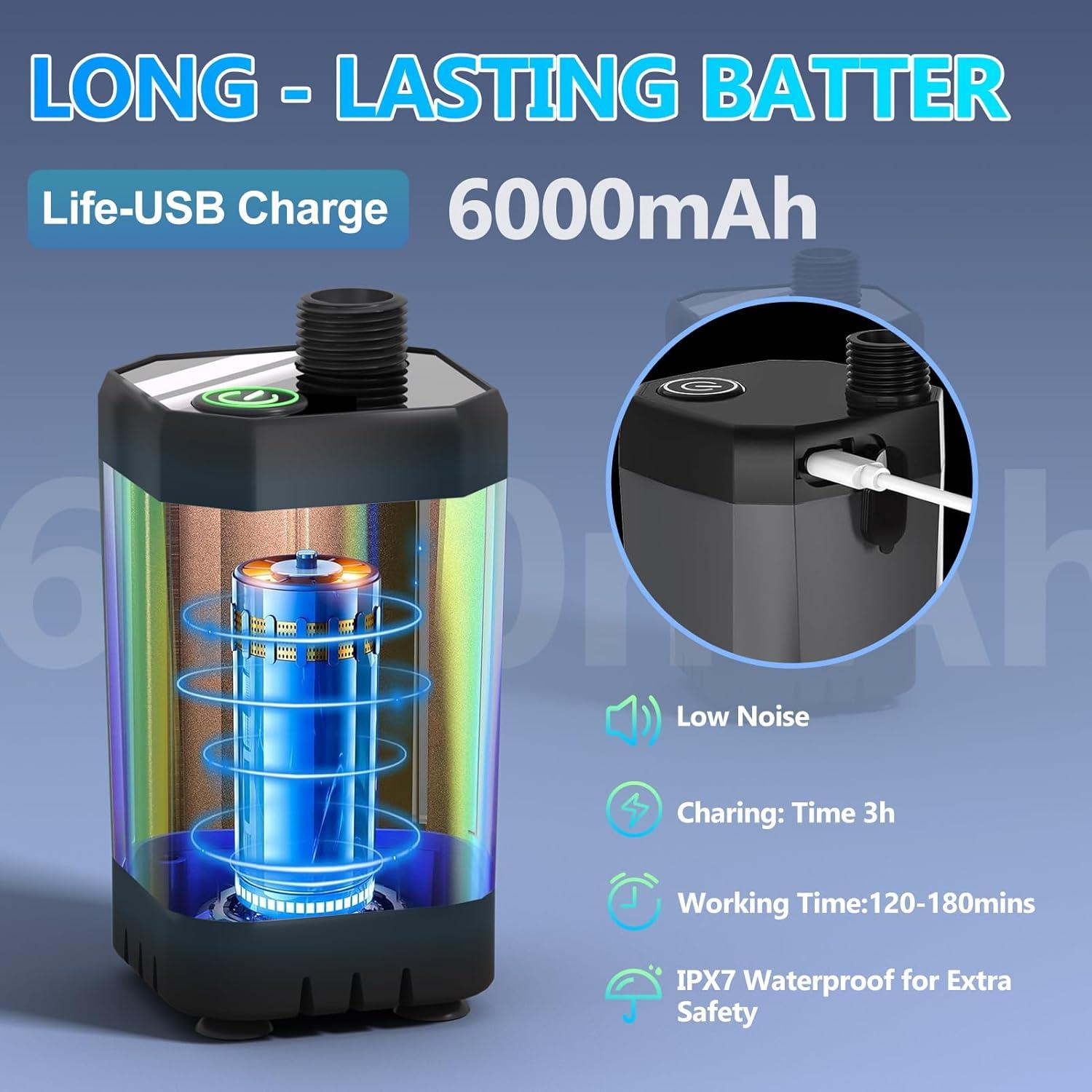 BSEED Portable Shower for Camping with Immersion Water Heater, 6000mAh Rechargeable Camping Shower with Intelligent LED Display, Outdoor Shower for Hiking, Travel, Pets & Car Washing, Wartering Plants