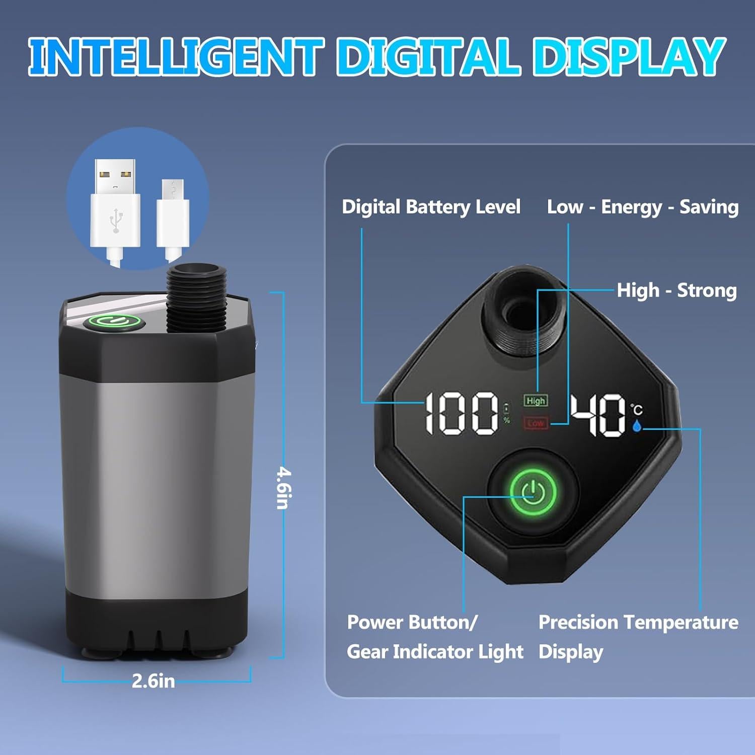 BSEED Portable Shower for Camping with Immersion Water Heater, 6000mAh Rechargeable Camping Shower with Intelligent LED Display, Outdoor Shower for Hiking, Travel, Pets & Car Washing, Wartering Plants