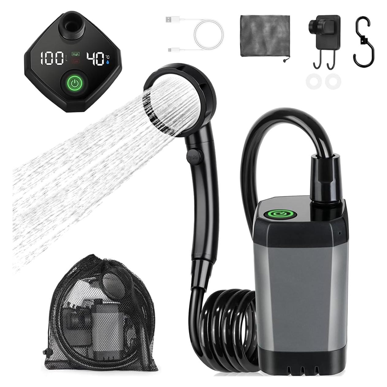 Ducha Portátil DEYOT 6000mAh IPX7 Recargable para Camping