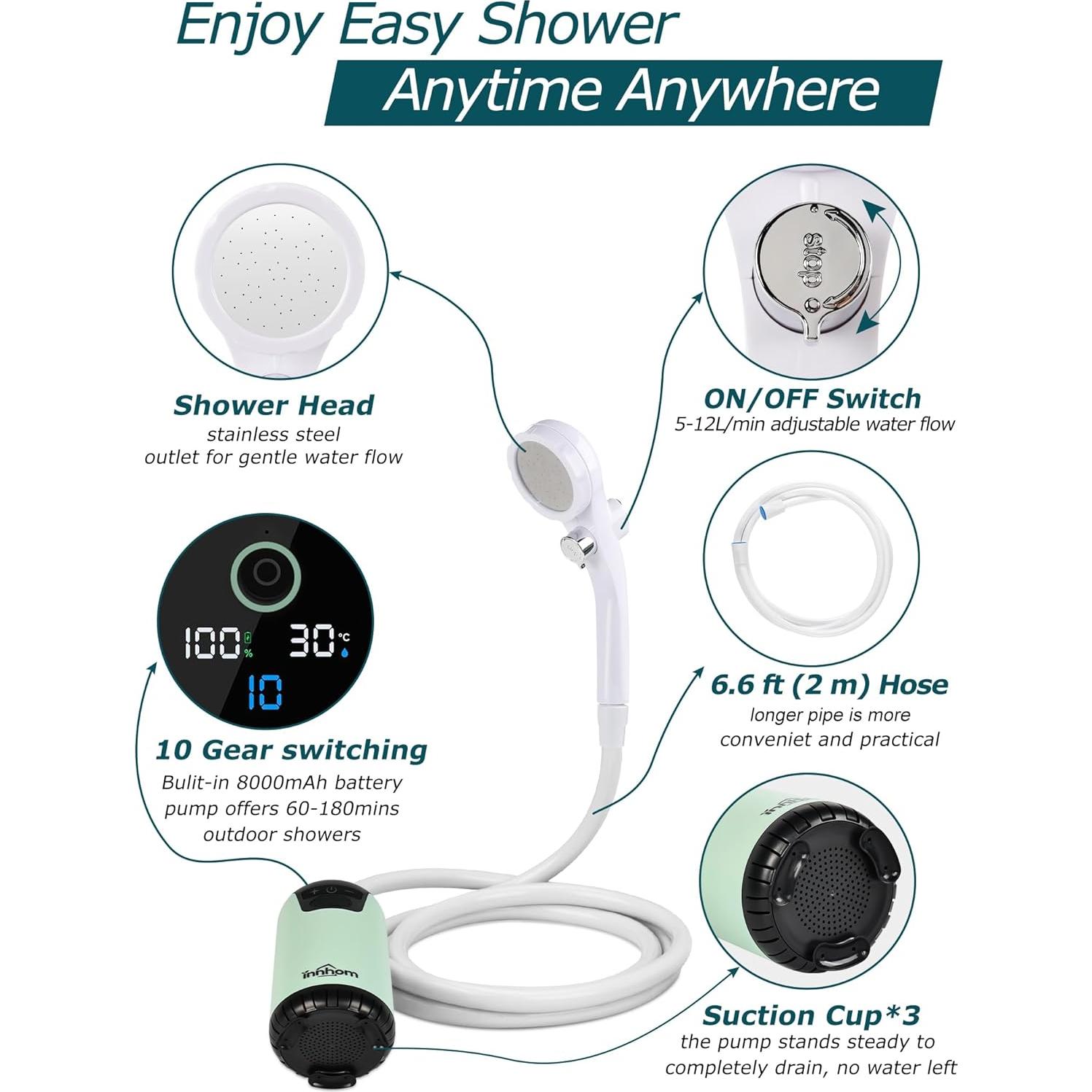 Ducha Portátil innhom A23 Recargable 8000mAh IPX8 para Camping