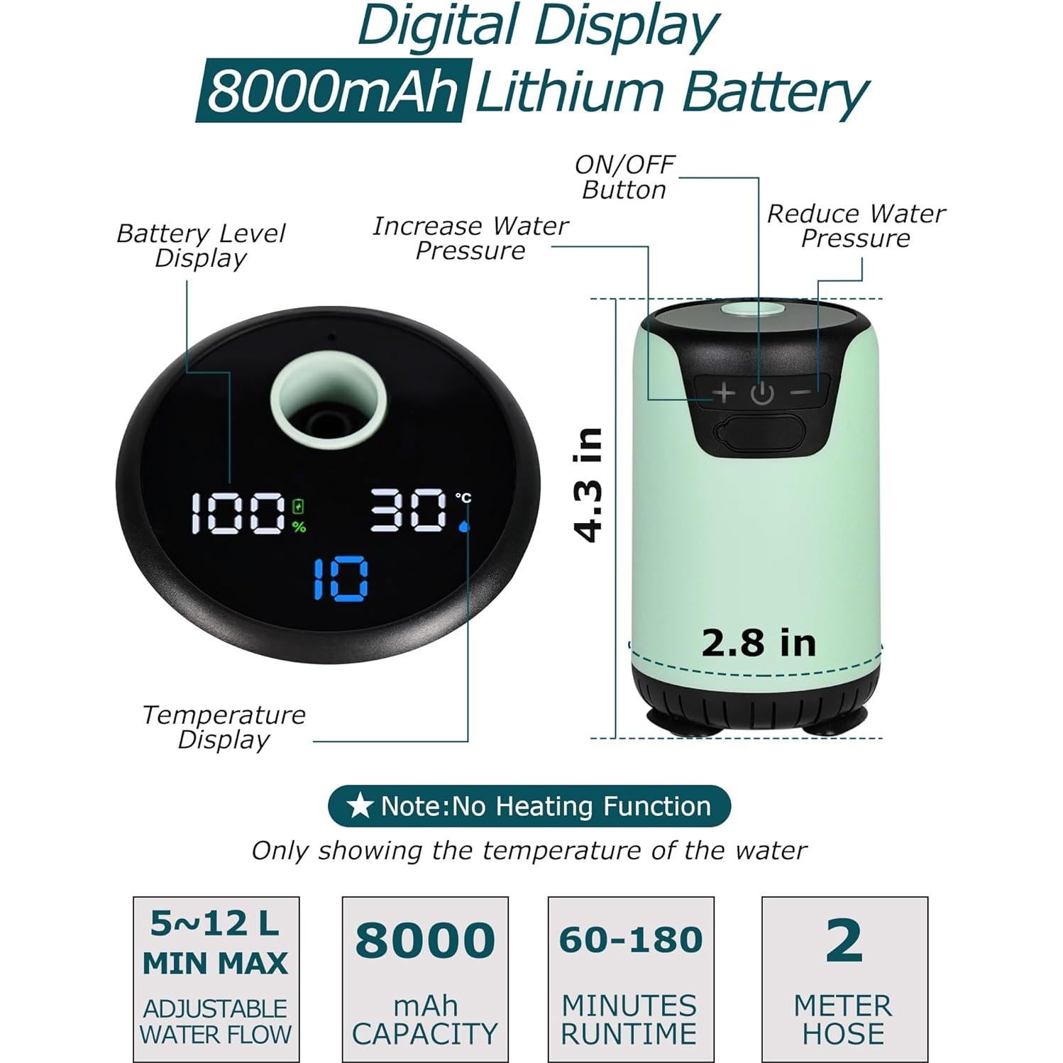 Ducha Portátil innhom A23 Recargable 8000mAh IPX8 para Camping