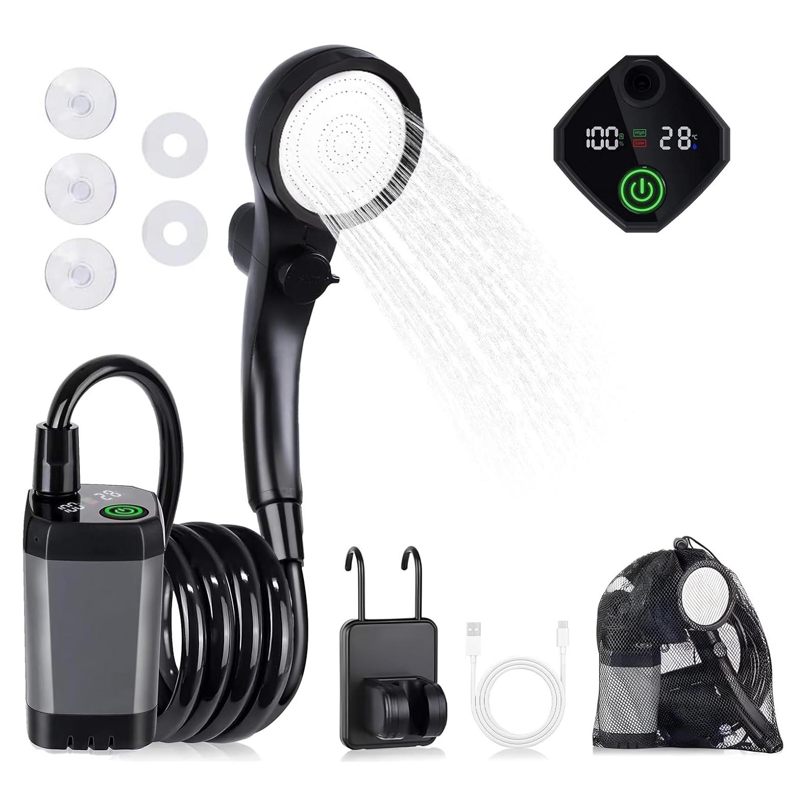 Ducha Portátil Recargable COOLIGO 6000mAh 2000W LED Camping