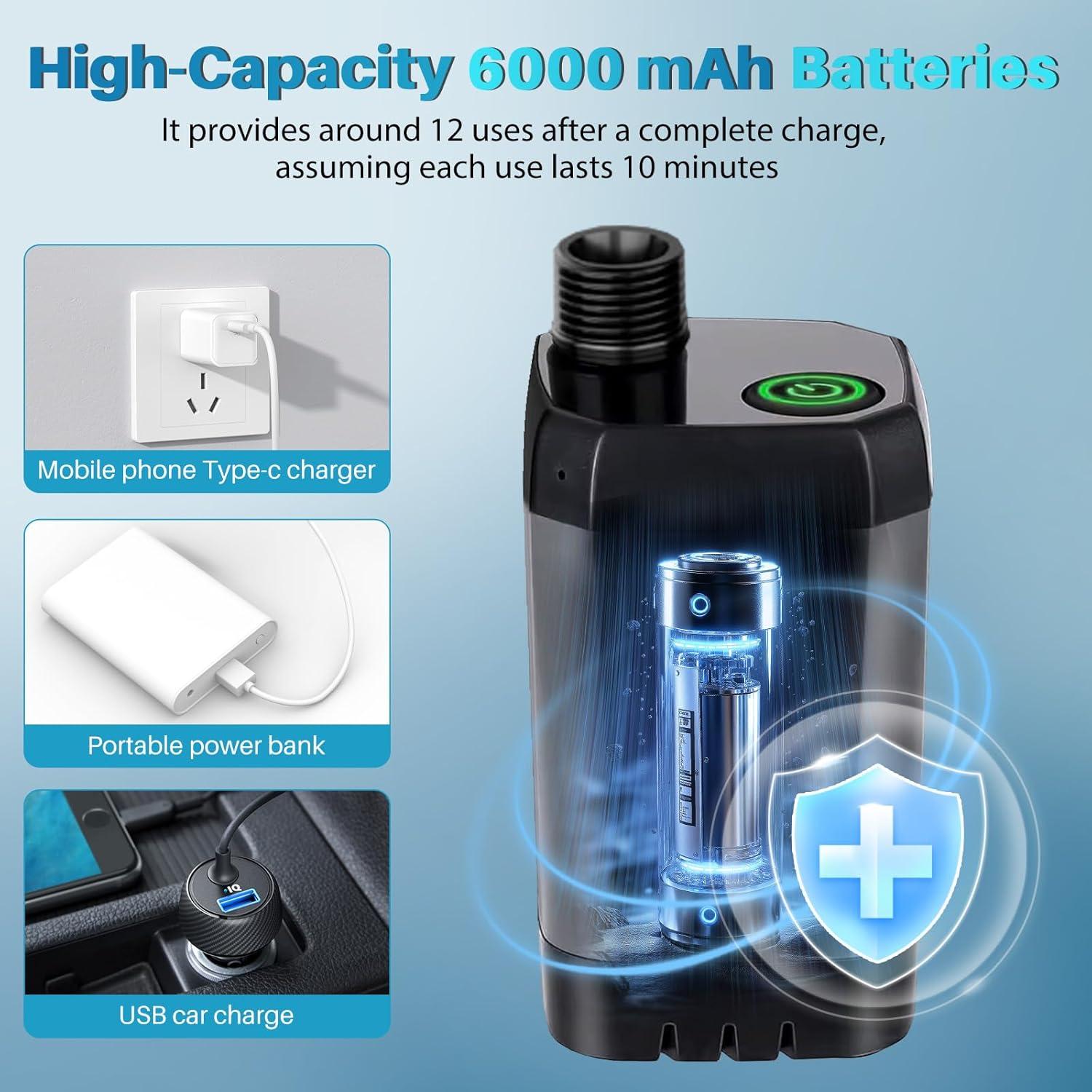 Ducha Portátil Recargable COOLIGO 6000mAh 2000W LED Camping