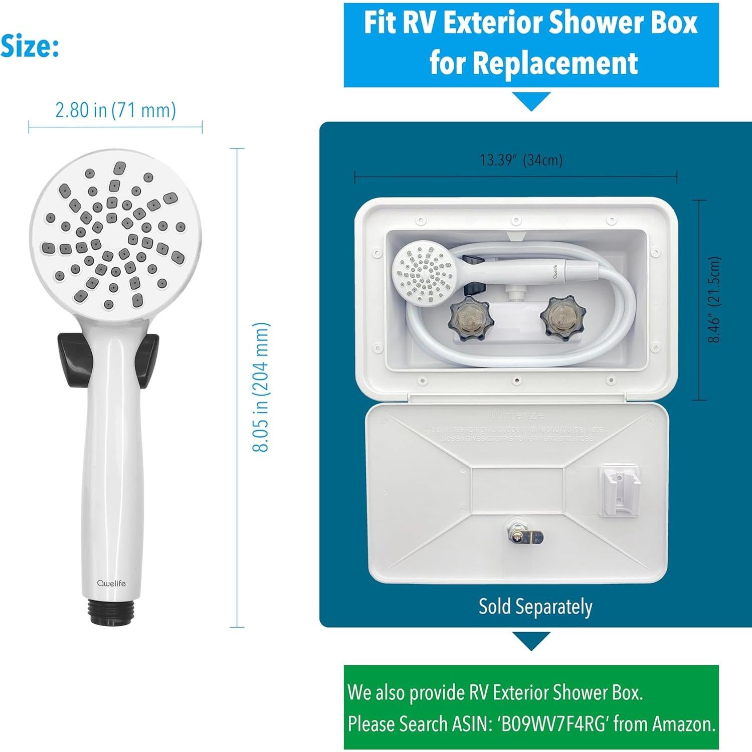 Cabezal de Ducha Awelife RV con Manguera e Interruptor Blanco