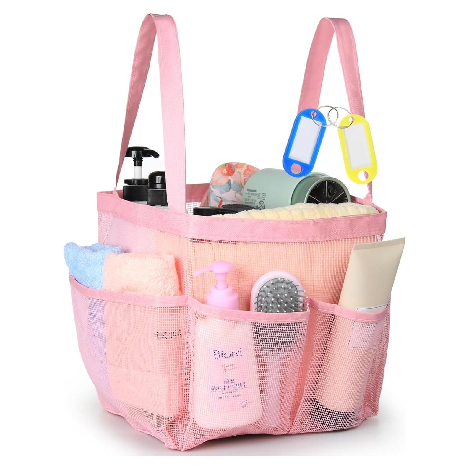 Cesta de Ducha Temede Rosa Portátil con 8 Bolsillos 24x22x25cm