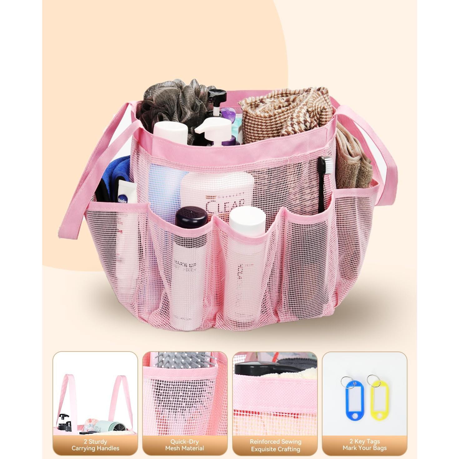 Cesta de Ducha Temede Rosa Portátil con 8 Bolsillos 24x22x25cm