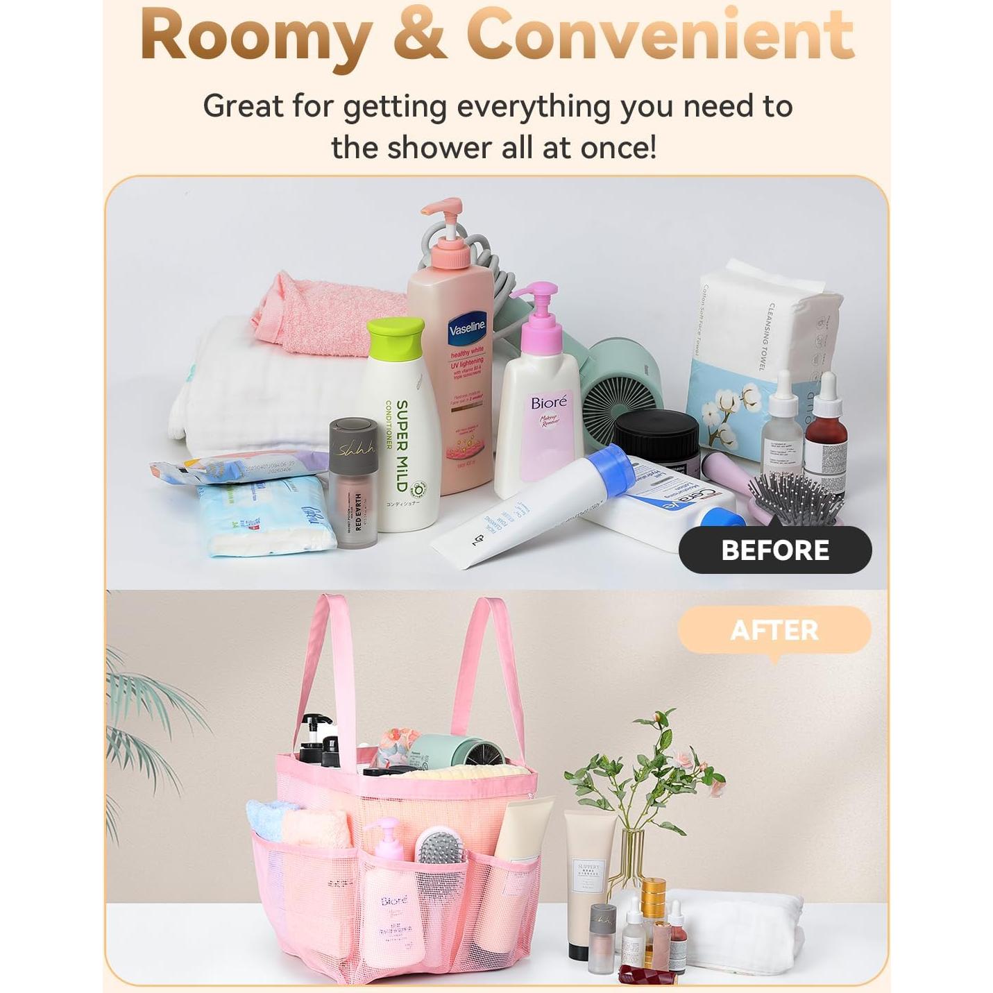 Cesta de Ducha Temede Rosa Portátil con 8 Bolsillos 24x22x25cm