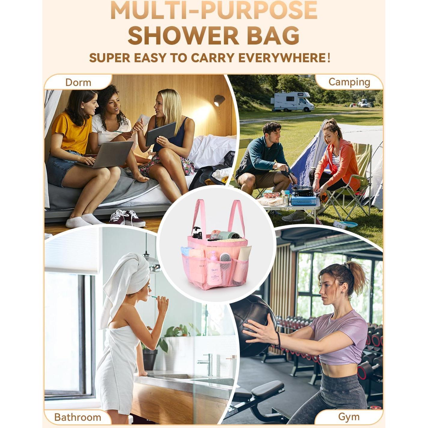 Cesta de Ducha Temede Rosa Portátil con 8 Bolsillos 24x22x25cm