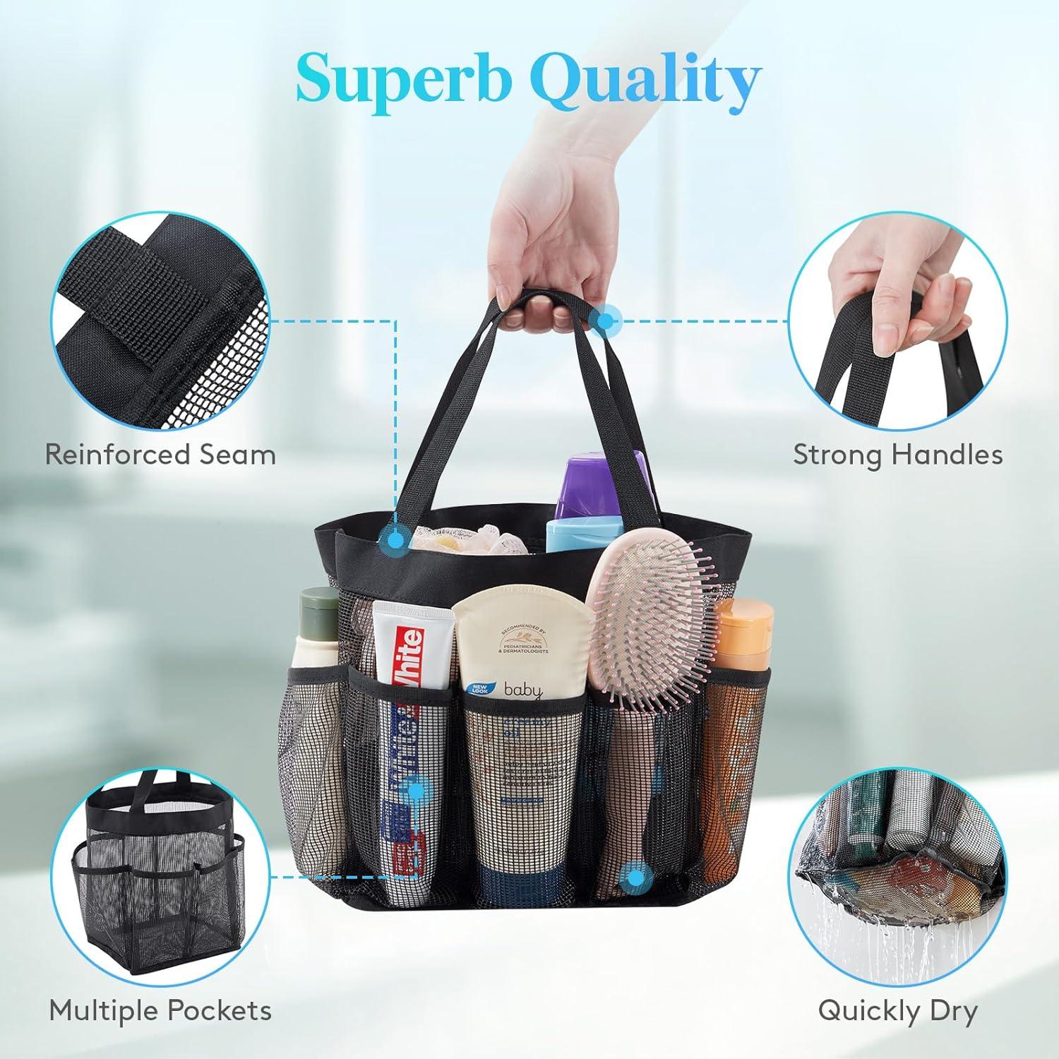 Bolsa de Ducha Portátil Lifewit Negra, Caddy de Malla 7 Bolsillos