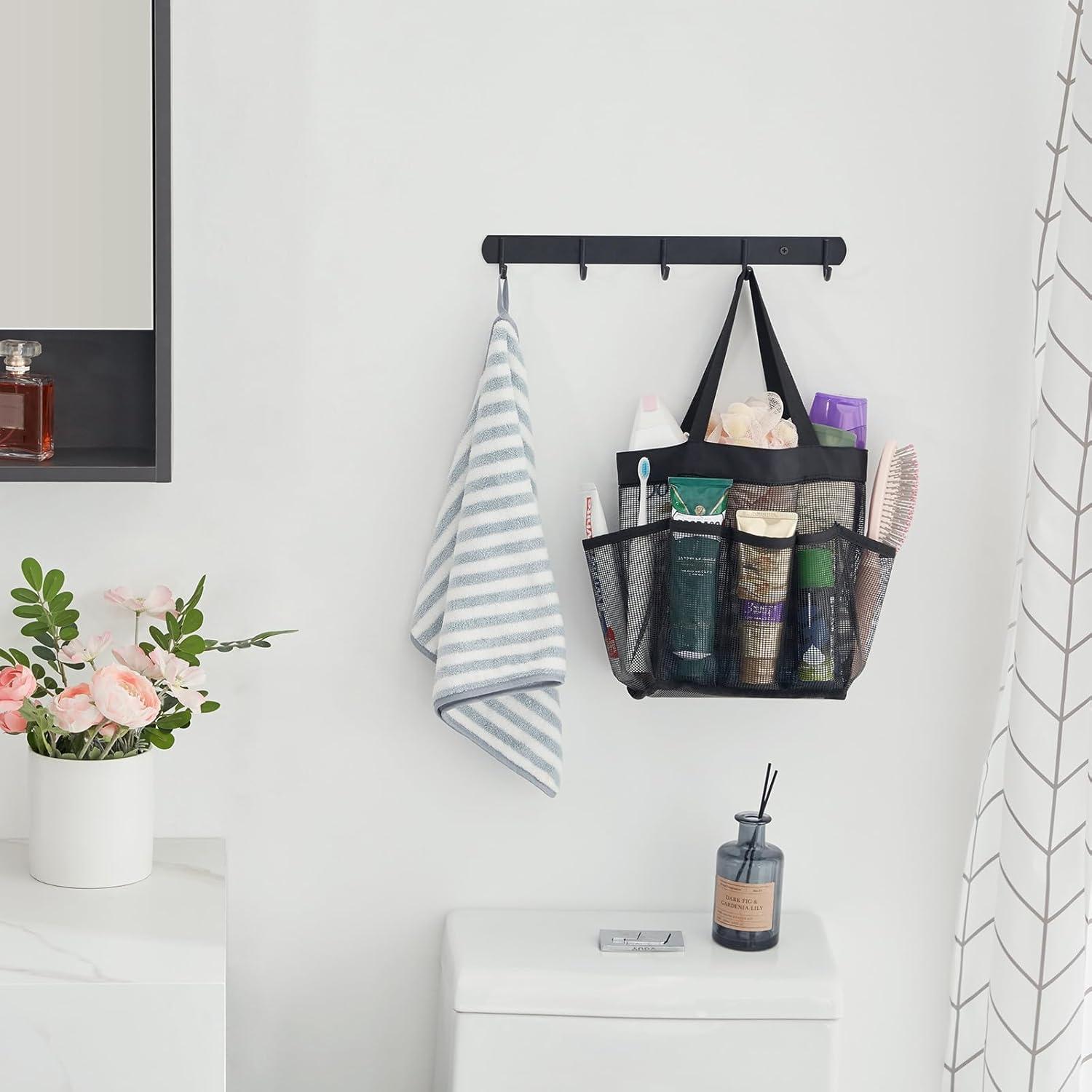 Bolsa de Ducha Portátil Lifewit Negra, Caddy de Malla 7 Bolsillos