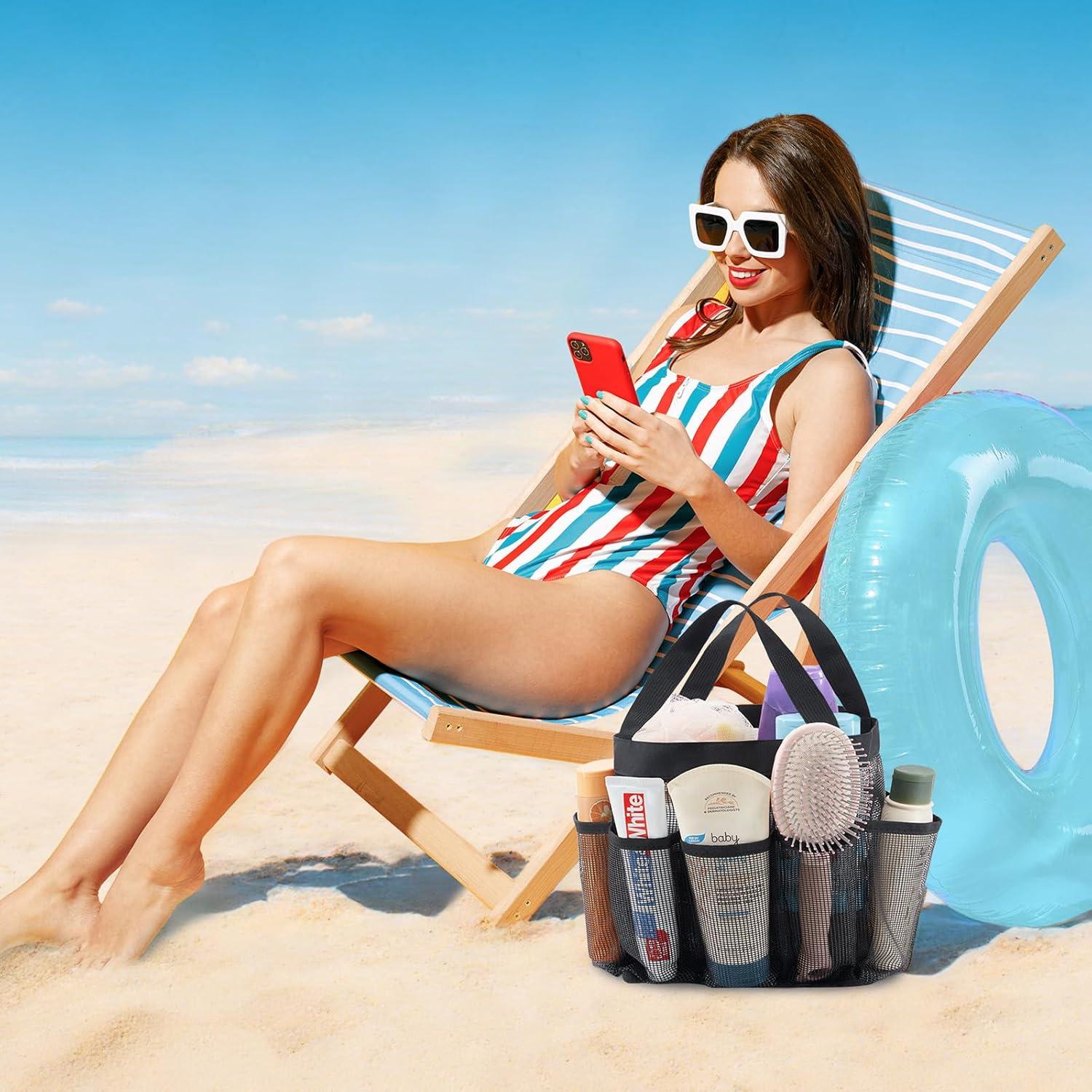 Bolsa de Ducha Portátil Lifewit Negra, Caddy de Malla 7 Bolsillos