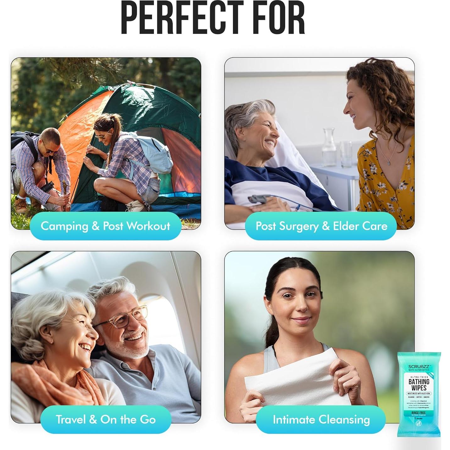 Toallitas de Baño Extra Grandes Scrubzz - 40 Toallitas Hipoalergénicas